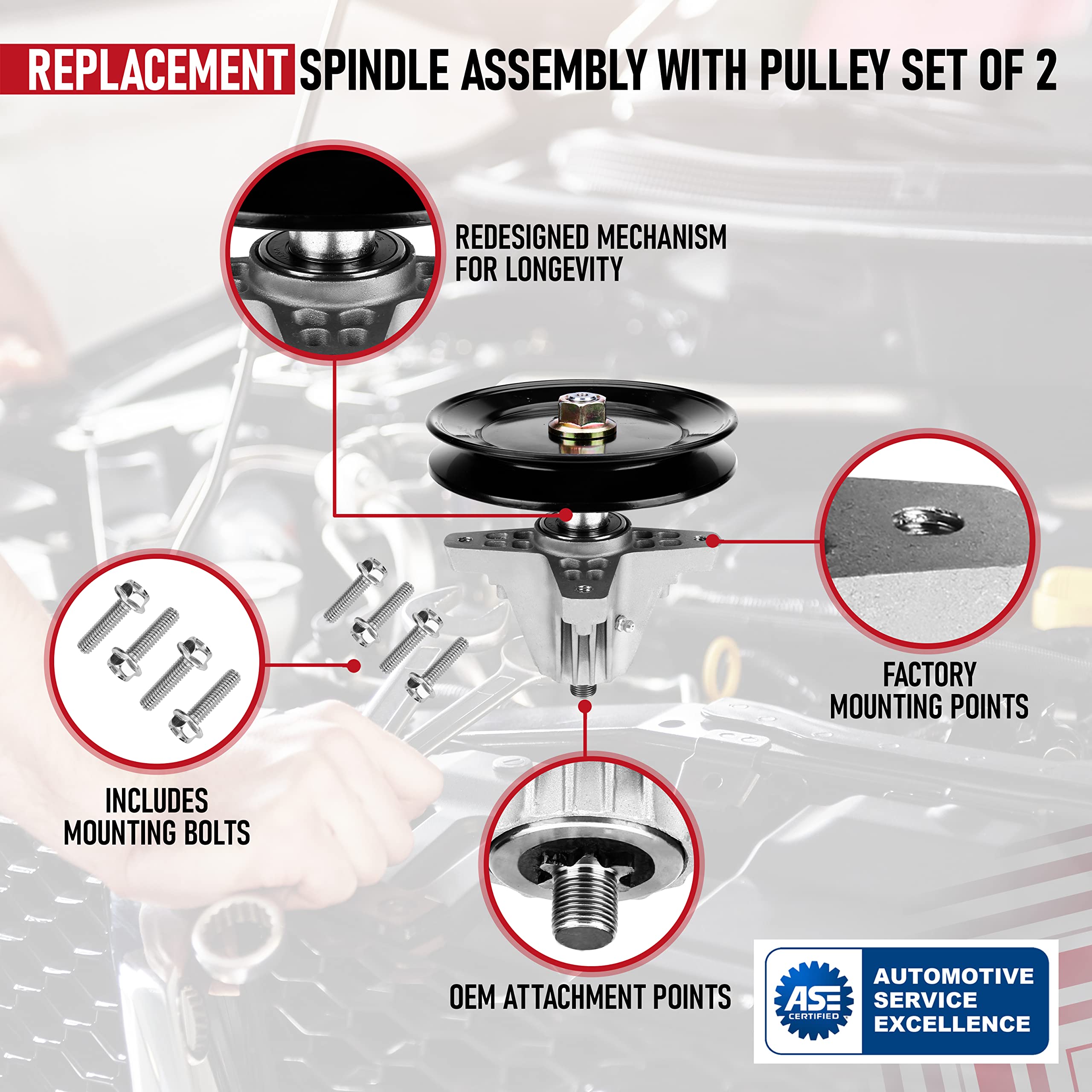 Replacement Lawn Mower Spindle Assembly with Pulley Set of 2 - Compatible with Cub Cadet, Troy-Bilt, MTD 42 Inch Deck - Replaces 918-04822B, 618-04822, 618-04822A, 618-04822B, 918-04889, 91804889A  - Like New