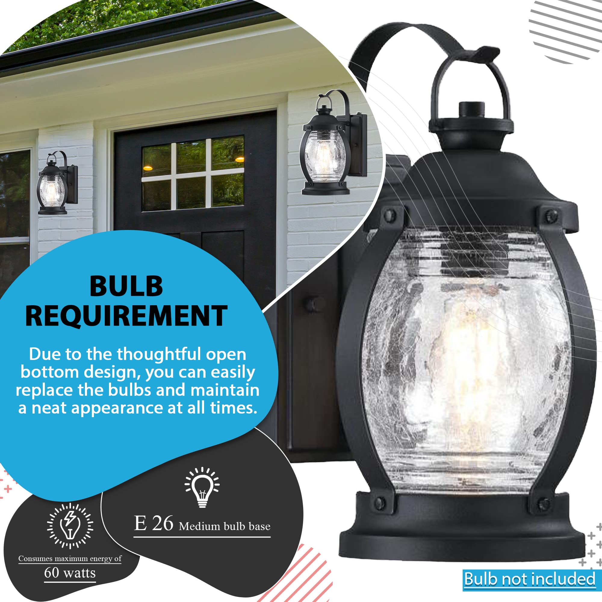 Ciata Lighting One-Light Weather Resistant, 60Watt, E26 Medium Base Indoor/Outdoor Wall Lantern Sconce/Fixture  - Very Good