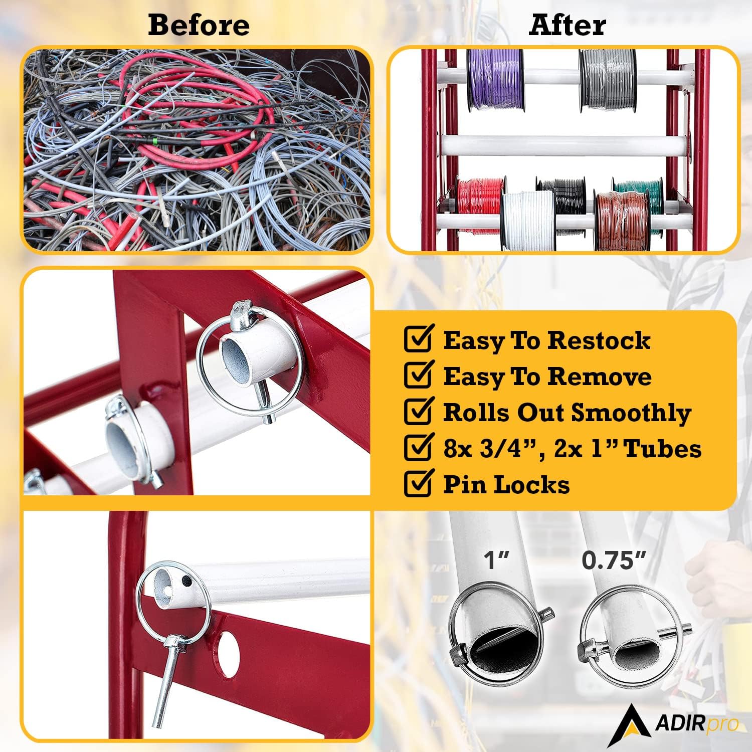 AdirPro Transportable Multiple Axle Cable Caddy - Multi-Spool Wire Rack Dispenser - Easy Use Cable Holder & Distribution - For Workplace Efficiency  - Acceptable