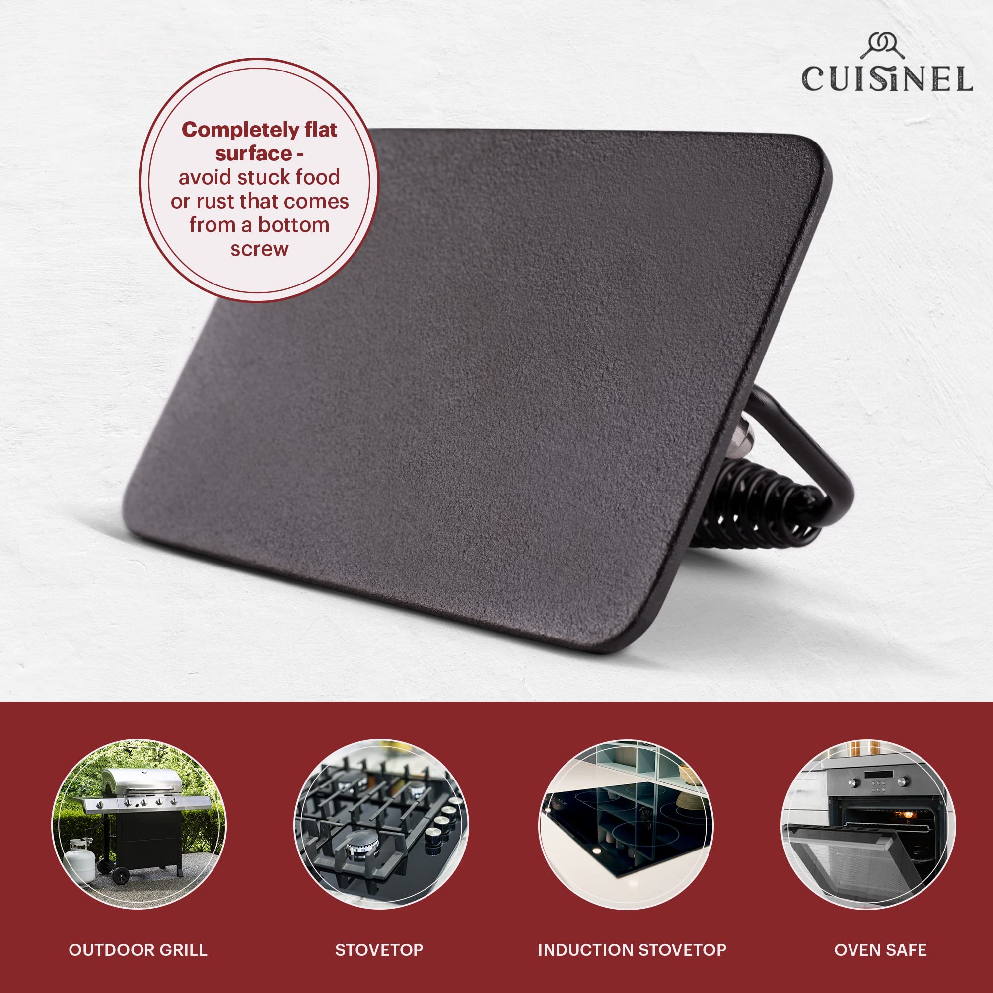 Cuisinel Cast Iron Griddle/Grill - Pre-Seasoned Reversible Blackstone Cover BBQ Accessories + Burger Hamburger Press Smasher + Pan Scraper/Cleaner for Skillets Frying Pans - Indoor/Outdoor  - Like New