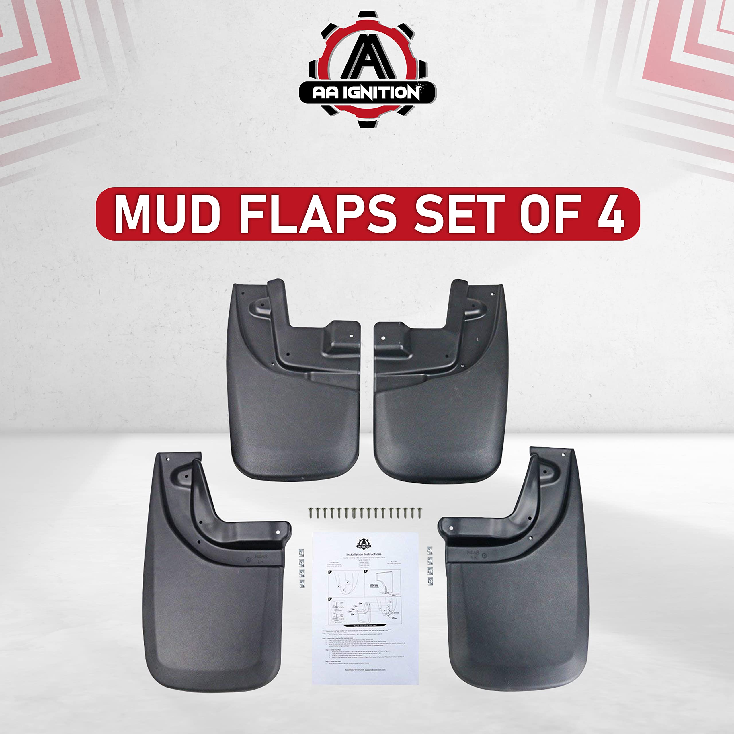 Premium Heavy Duty Mud Flaps Set of 4 by AA Ignition - Front and Rear Car Splash Guard Shields - Compatible with Toyota Tacoma Vehicles with OEM Fender Flares Year 2005-2015  - Like New