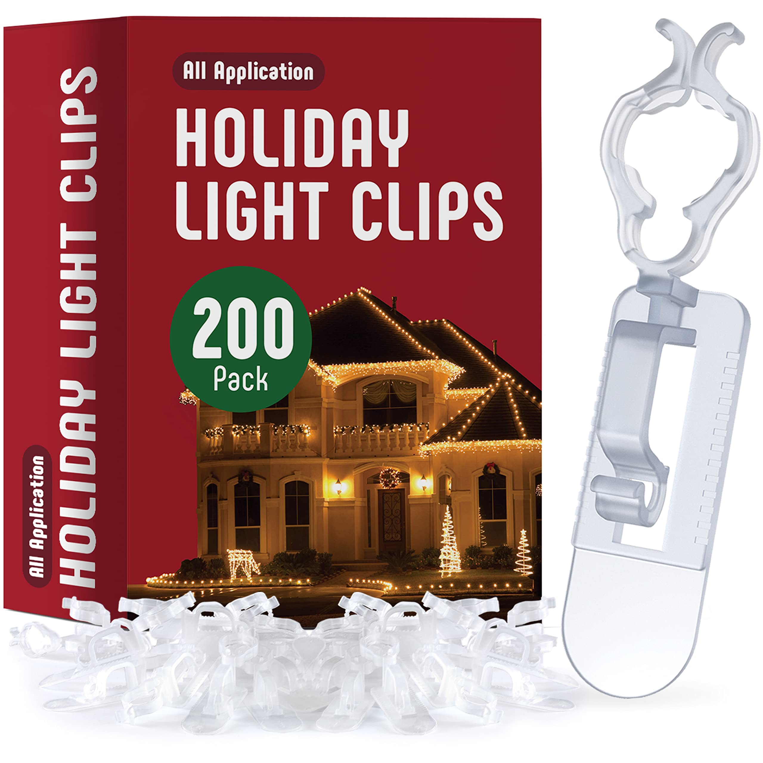 SEWANTA Holiday Light Clips [Set of 200] Christmas Light Clips for gutters and Shingles. All-Application Outdoor Light Clips, Work with C7, C9, Mini, Icicle Lights. No Tools Required - USA Made  - Like New