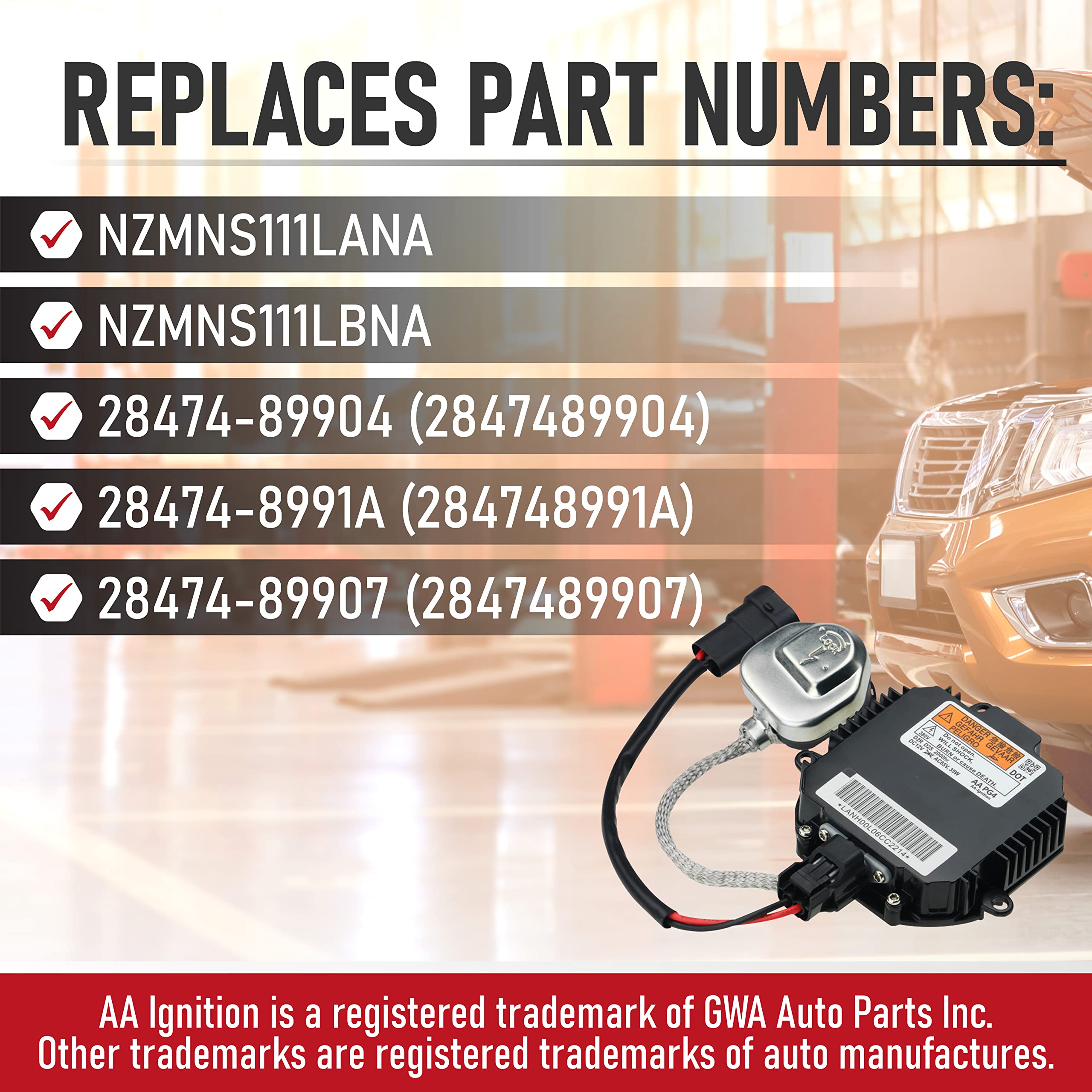 HID Ballast with Ignitor - Headlight Control Unit - Replaces 28474-8991A, 28474-89904, NZMNS111LANA - Compatible with Nissan & Inifiniti Vehicles - Murano, Maxima, Altima, 350Z, QX56, G35, FX35  - Very Good