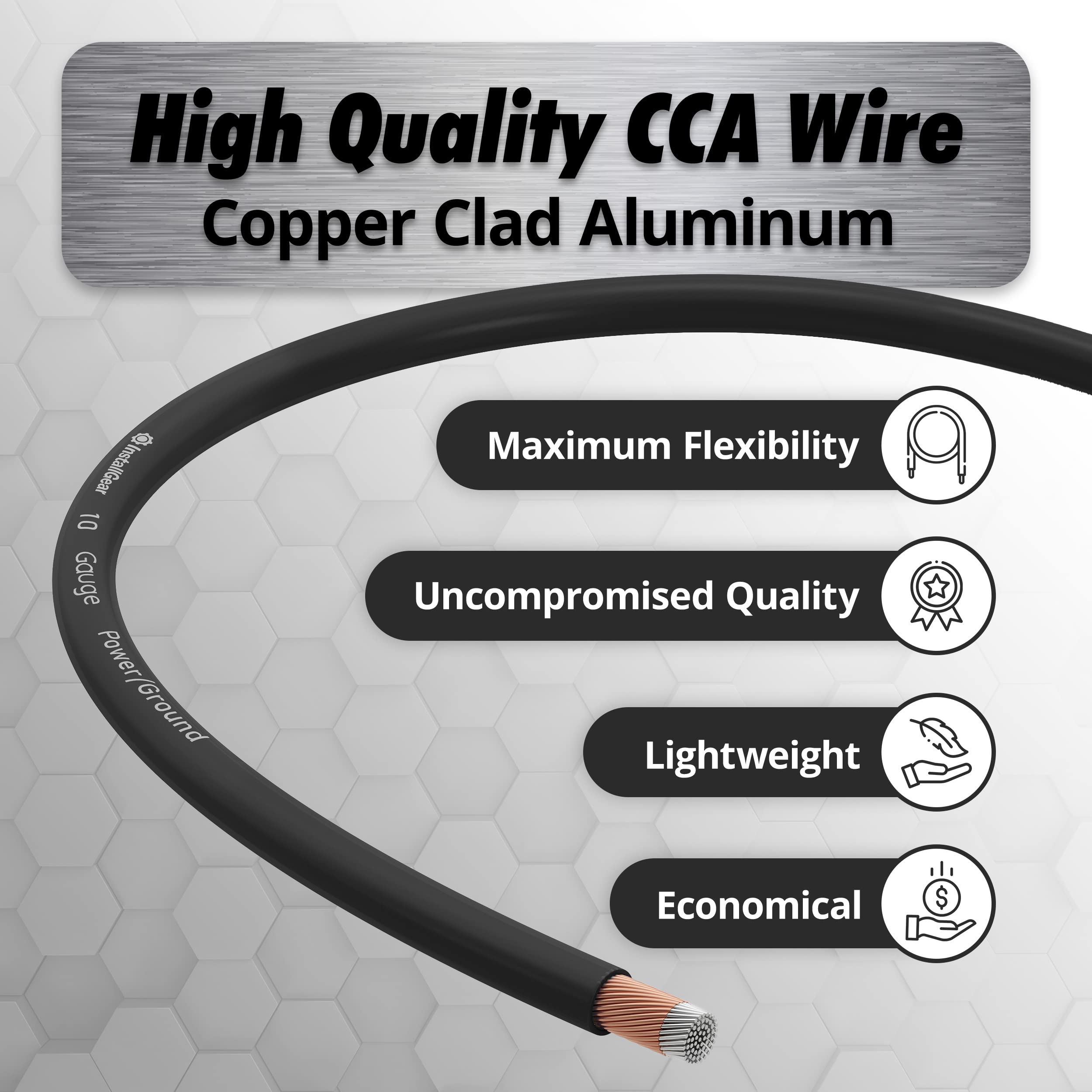 InstallGear 10 Gauge Wire (25ft) Copper Clad Aluminum CAA - Primary Automotive Wire, Car Amplifier Power & Ground Cable, Battery Cable, Car Audio Speaker Stereo, RV Trailer Wiring Welding Cable 10ga  - Very Good