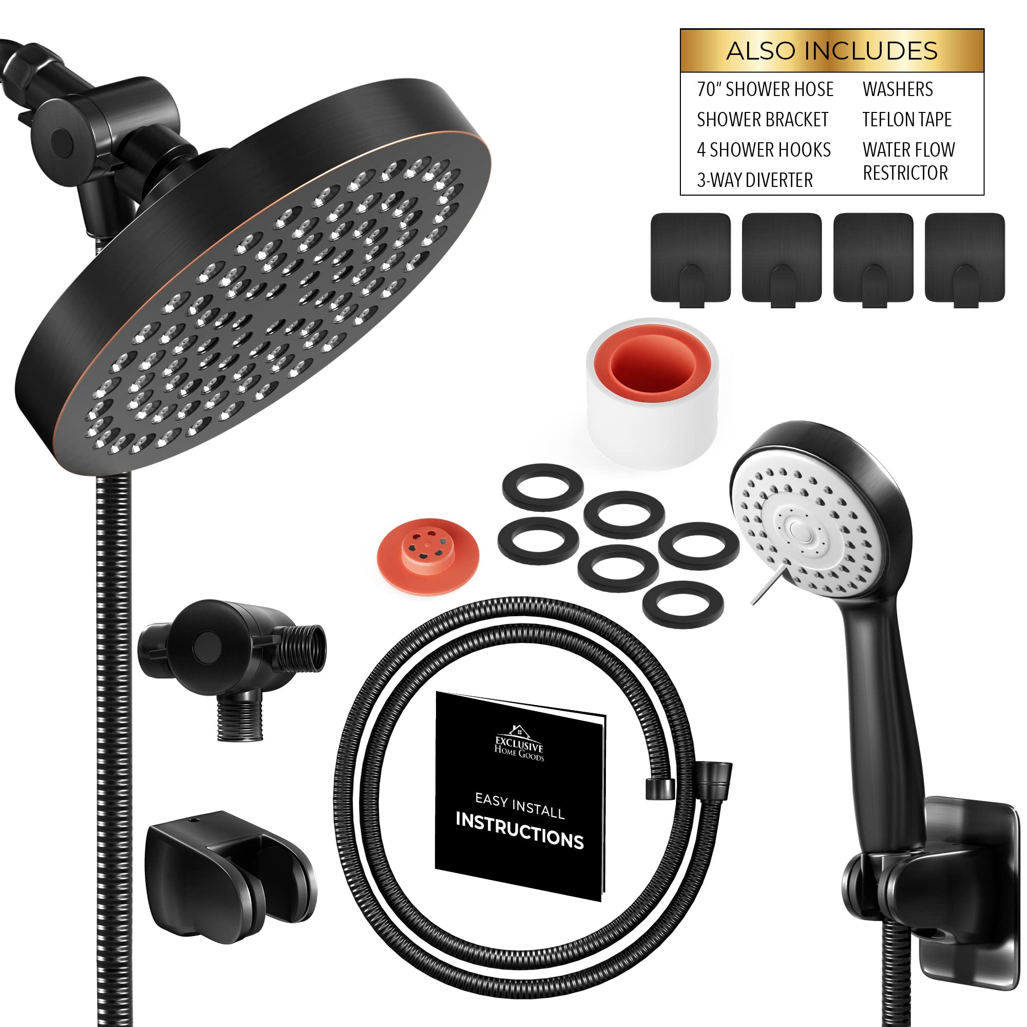 Shower Head With Handheld Combo, 6 Inch High Pressure Rainfall Showerhead With Hand Held 70 Inch Hose for Bath - Adjustable Swivel Shower Head Spray Anti-leak Nozzles - Universal Fit  - Like New