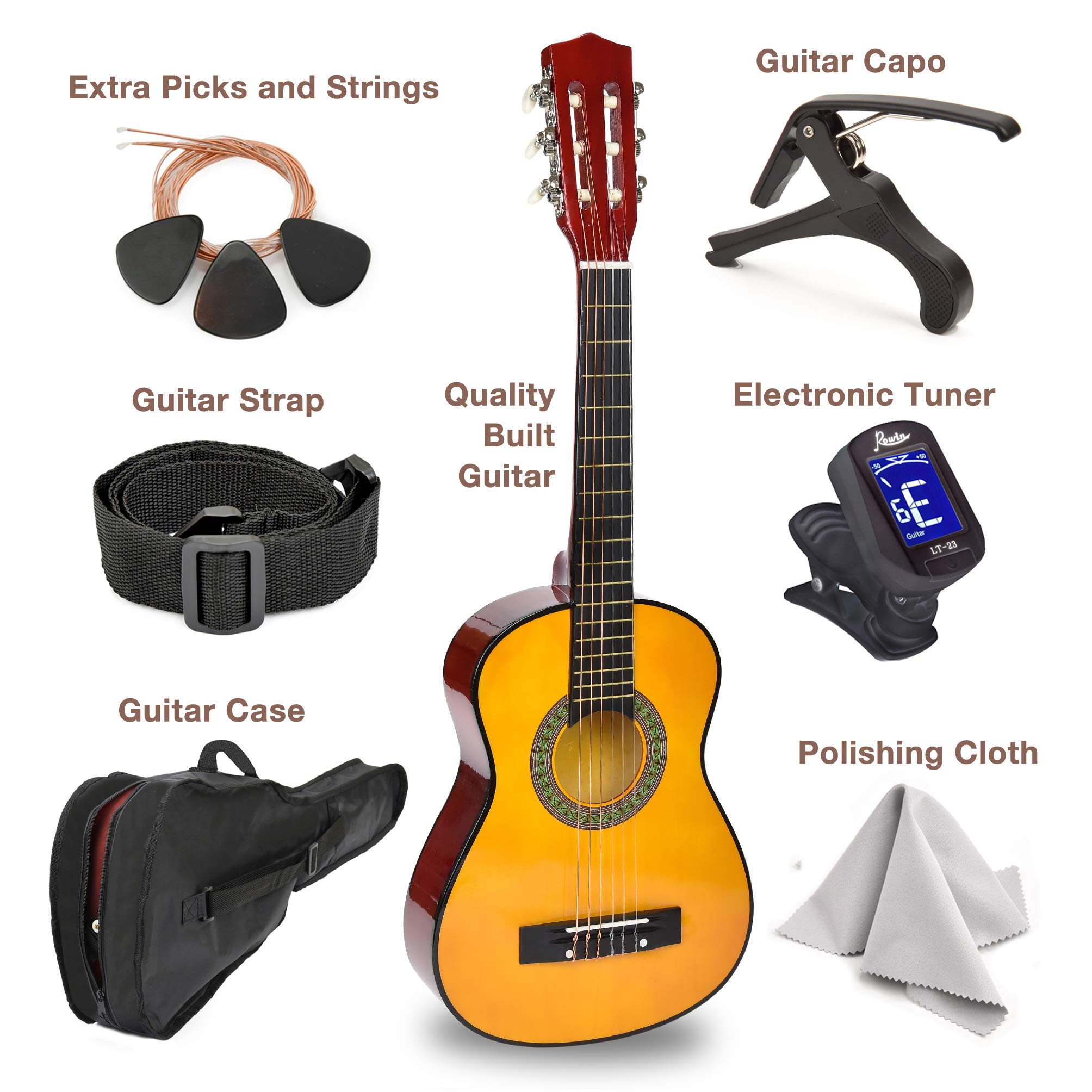 30" Wood Guitar with Case and Accessories for Kids/Girls/Boys/Beginners (Wood)  - Like New