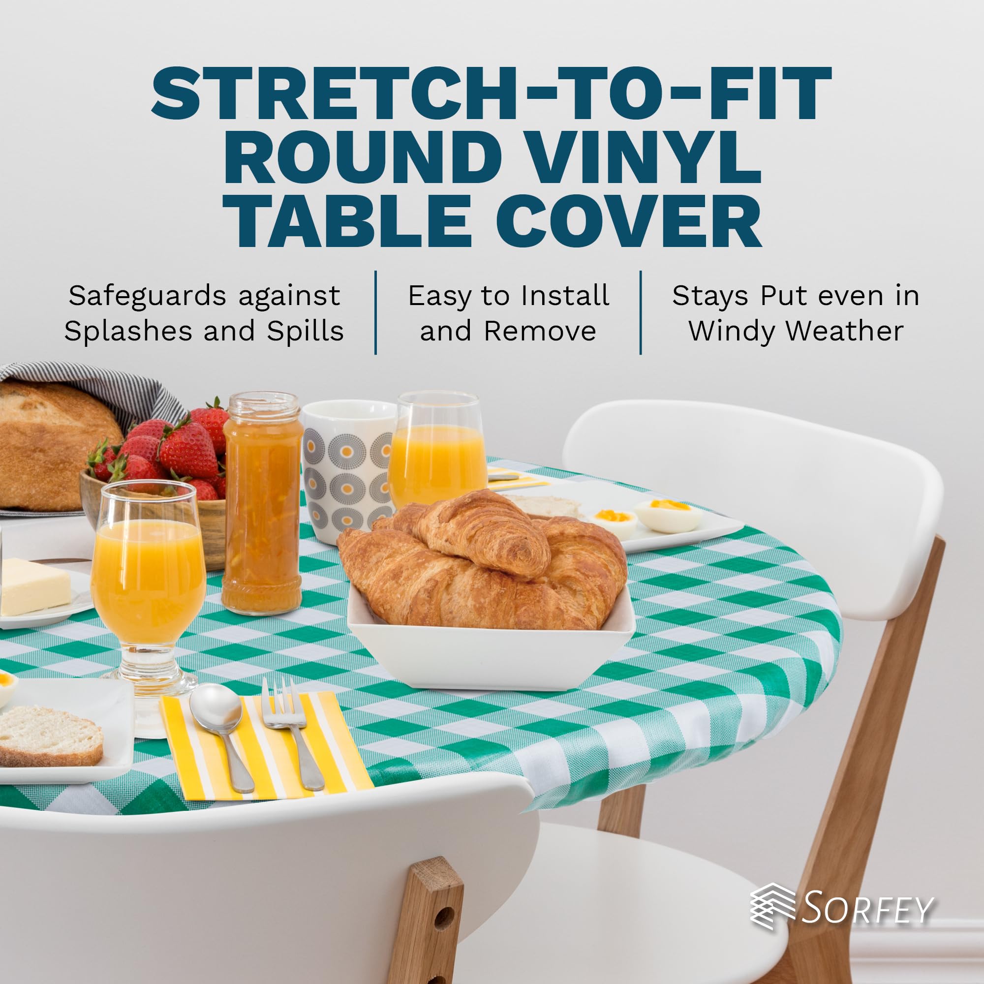 Sorfey Tablecover -Fitted with Elastic, Vinyl with Flannel Back, Fits for Table 42" Up-to 54" Round Stretchable Conveniently,Water Proof, Easy to Clean, Checked Red Design  - Like New