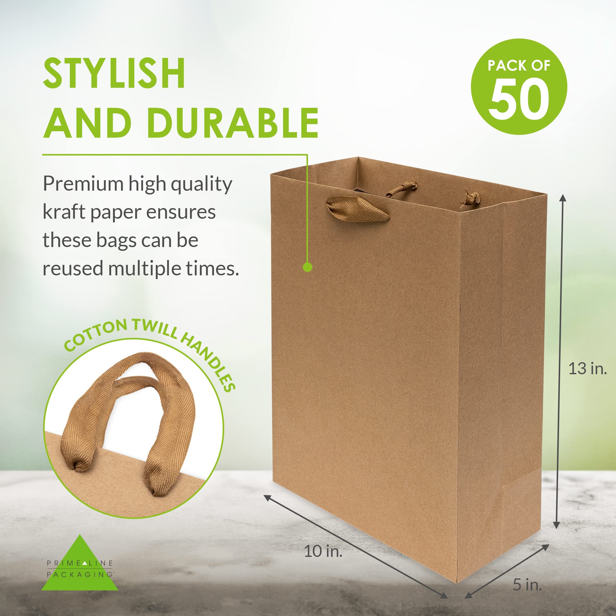 Brown Gift Bags with Handles - 10x5x13 50 Pack Medium Size Boutique Bags, Luxury Ribbon Handle Kraft Paper Shopping Bags for Small Business, Wedding, Party Favor Bags, Gift Wrapping, Goodie Bags, Bulk  - Very Good