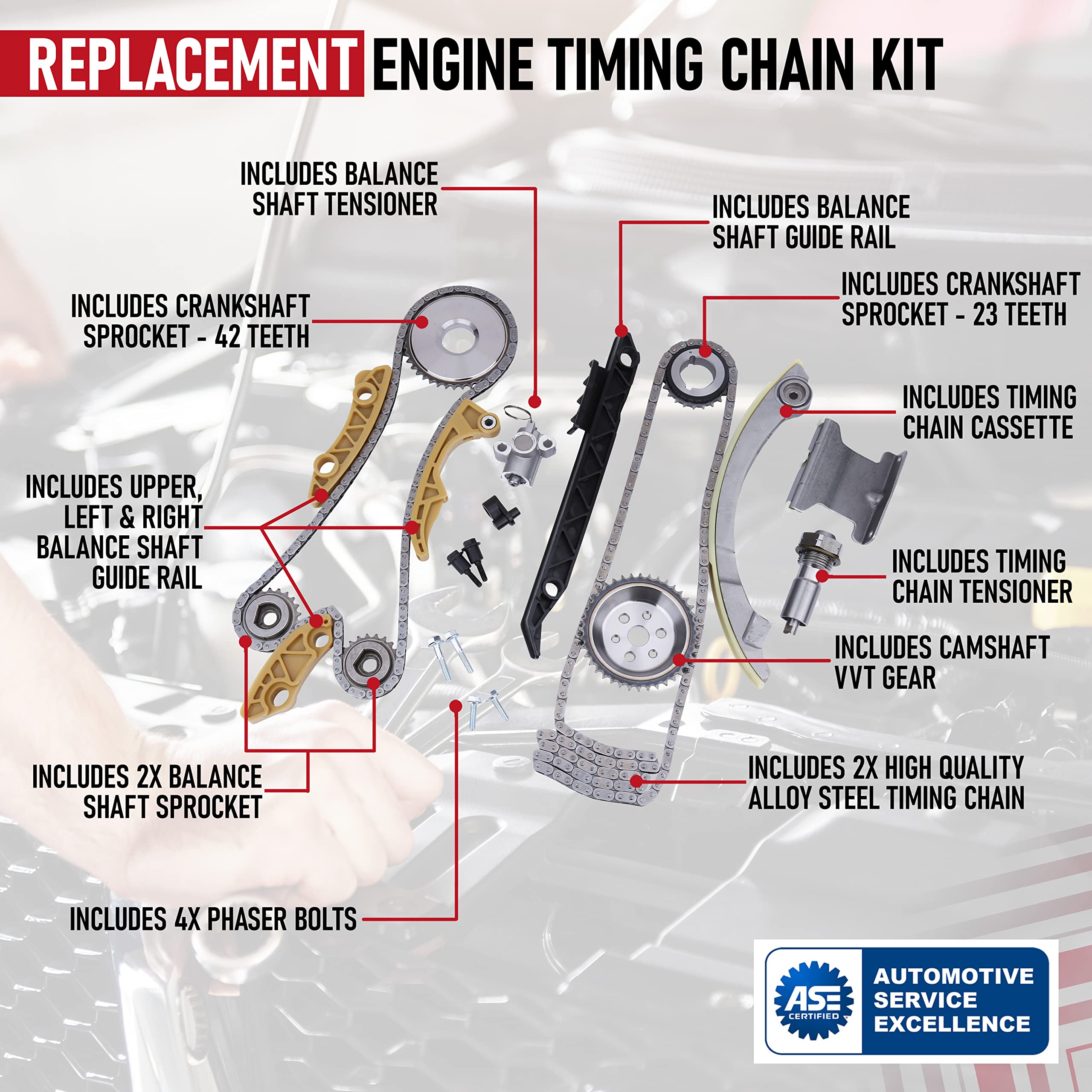 Engine Timing Chain Kit - Compatible with Buick, Chevy, GMC, Pontiac and Saturn - 2.0L, 2.2L, 2.4L - LaCrosse, HHR, Malibu, Terrain, G5, G6, Saab - Replaces 9-4201S, 12680750, 94201SX  - Very Good