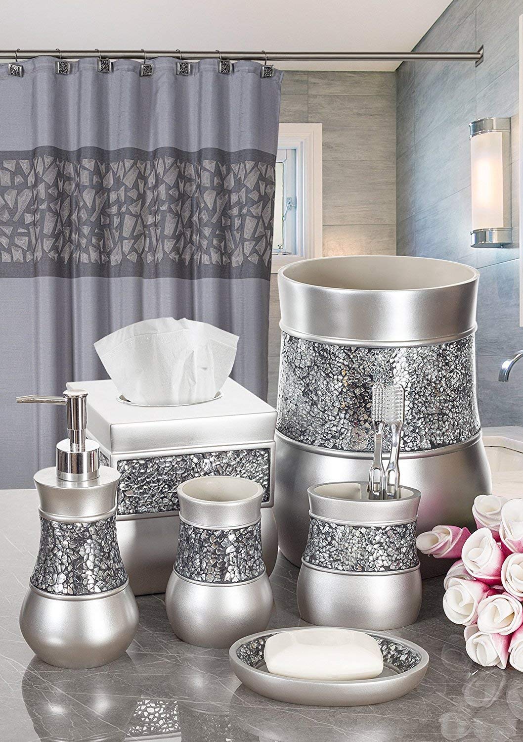 Creative Scents Countertop Towel Stand, Decorative Fingertip Towel Holder, Durable Resin Free Standing Towel Rack, for Elegant Counter Top Bathroom/Shower/Kitchen Decor (Silver)  - Very Good