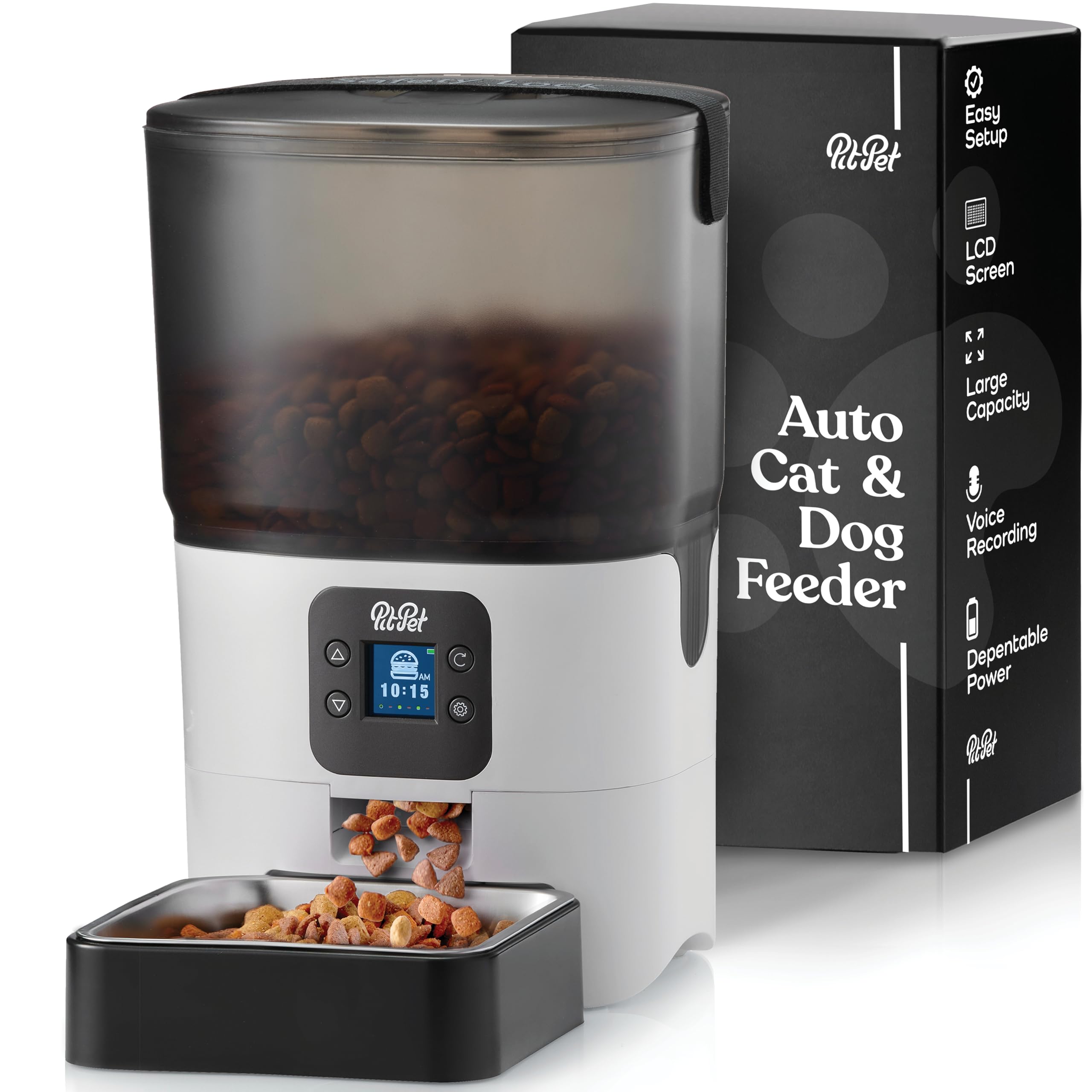 Smart Automatic Cat Feeder - 6-L Reliable Automatic Cat Food Dispenser with Display LCD Screen for Easy Set Up -Portion Control Automatic Dog Feeder  - Like New