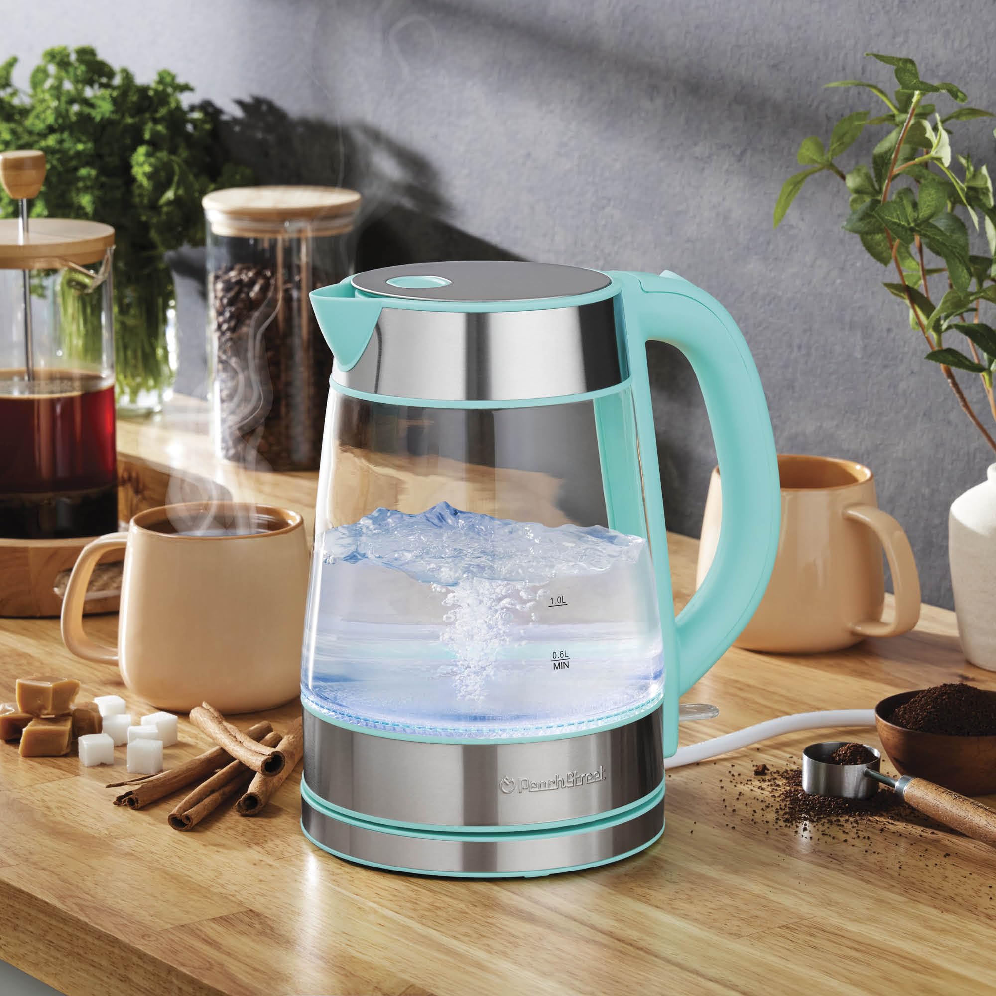 Speed-Boil Electric Kettle - 1.7L Water Boiler 1500W, Coffee & Tea Kettle Borosilicate Glass, Easy Clean Wide Opening, Auto Shut-Off, Cool Touch Handle, LED Light. 360° Rotation  - Like New