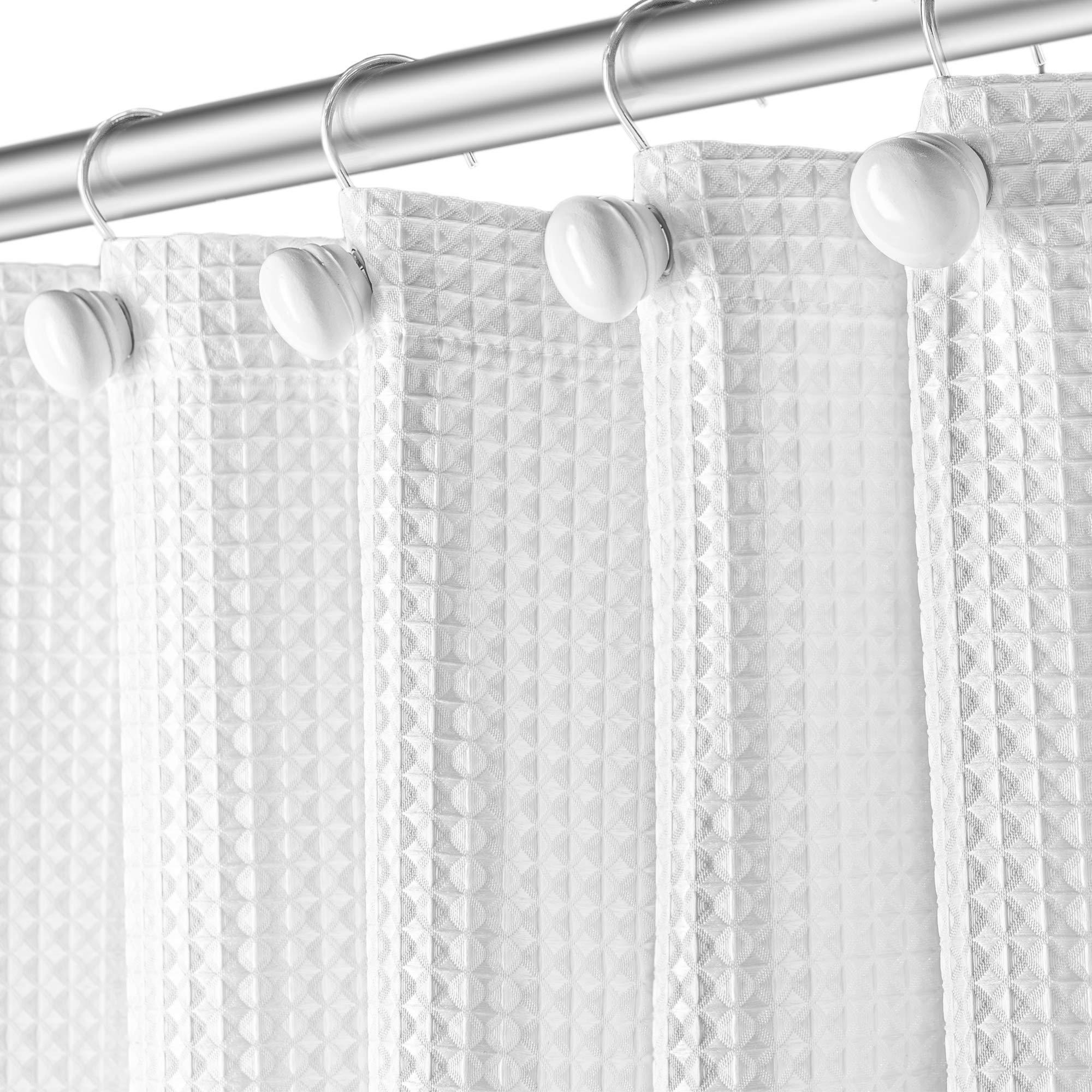 Waffle Fabric White Shower Curtain with Liner Set - Includes Free Clear Liner, Decorative Shower Curtain for Bathroom Set - Rustproof Metal Grommets Waterproof Hotel Quality 72" x 72" Heavy 290 GSM  - Like New