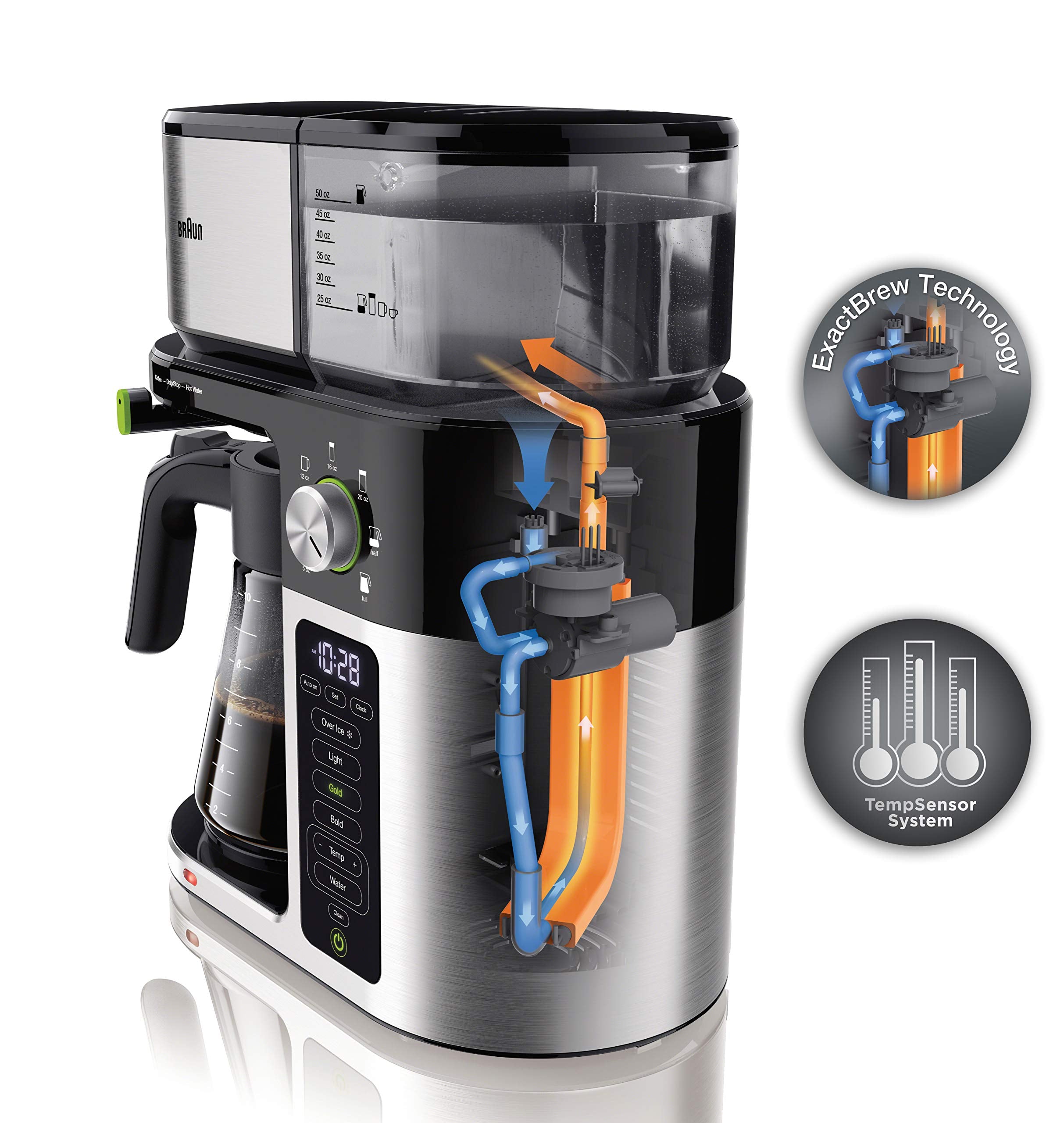 Braun 7 Programmable Brew Sizes / 3 Strengths + Iced Coffee & Hot Water for Tea, Glass Carafe (10-Cup)  - Acceptable