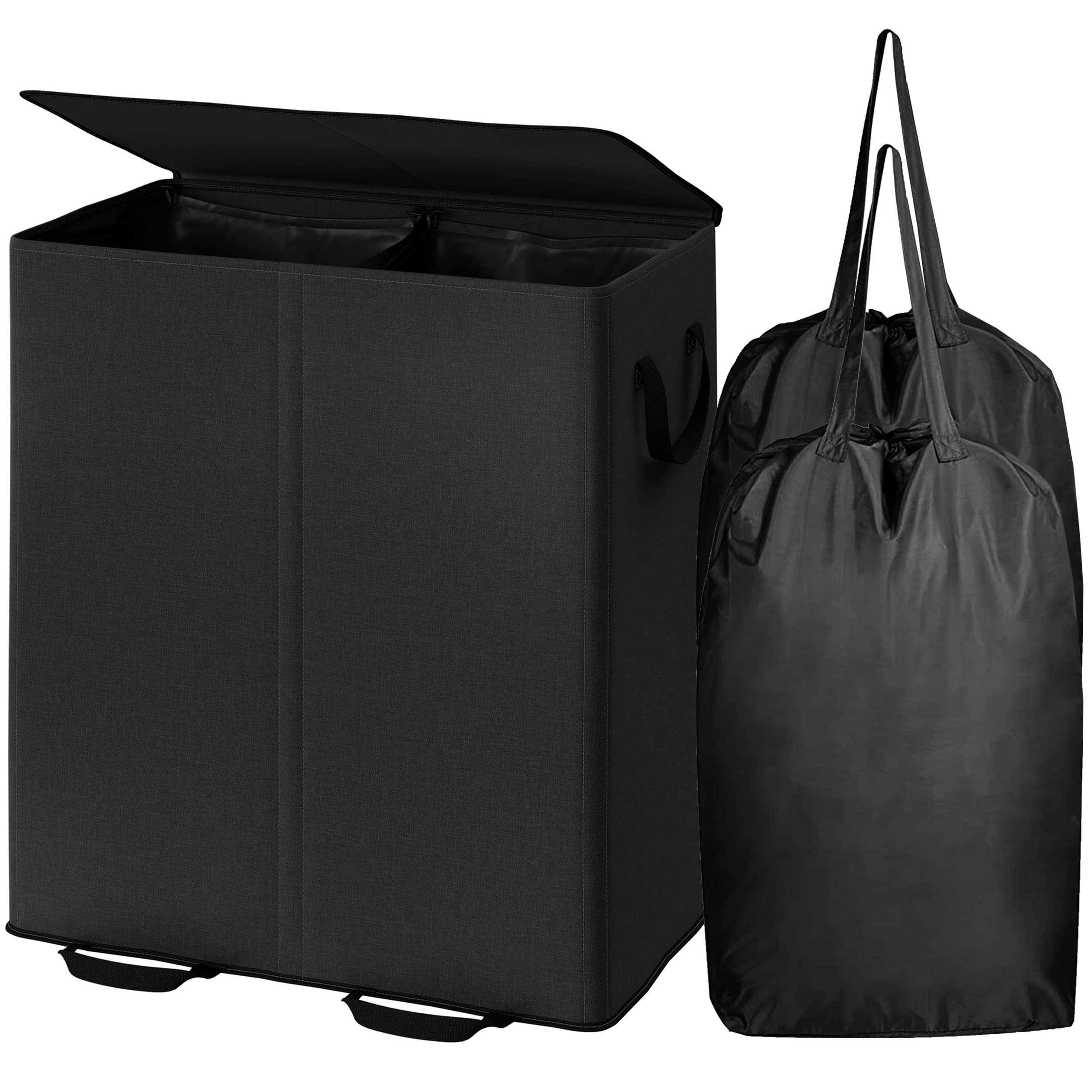 Bartnelli Double laundry hamper basket With 2 Removable bags | collapsible baskets for dirty clothes or baby clothing, Waterproof Material Outdoor-Safe foldable pop up bin, Easy Assembly  - Good