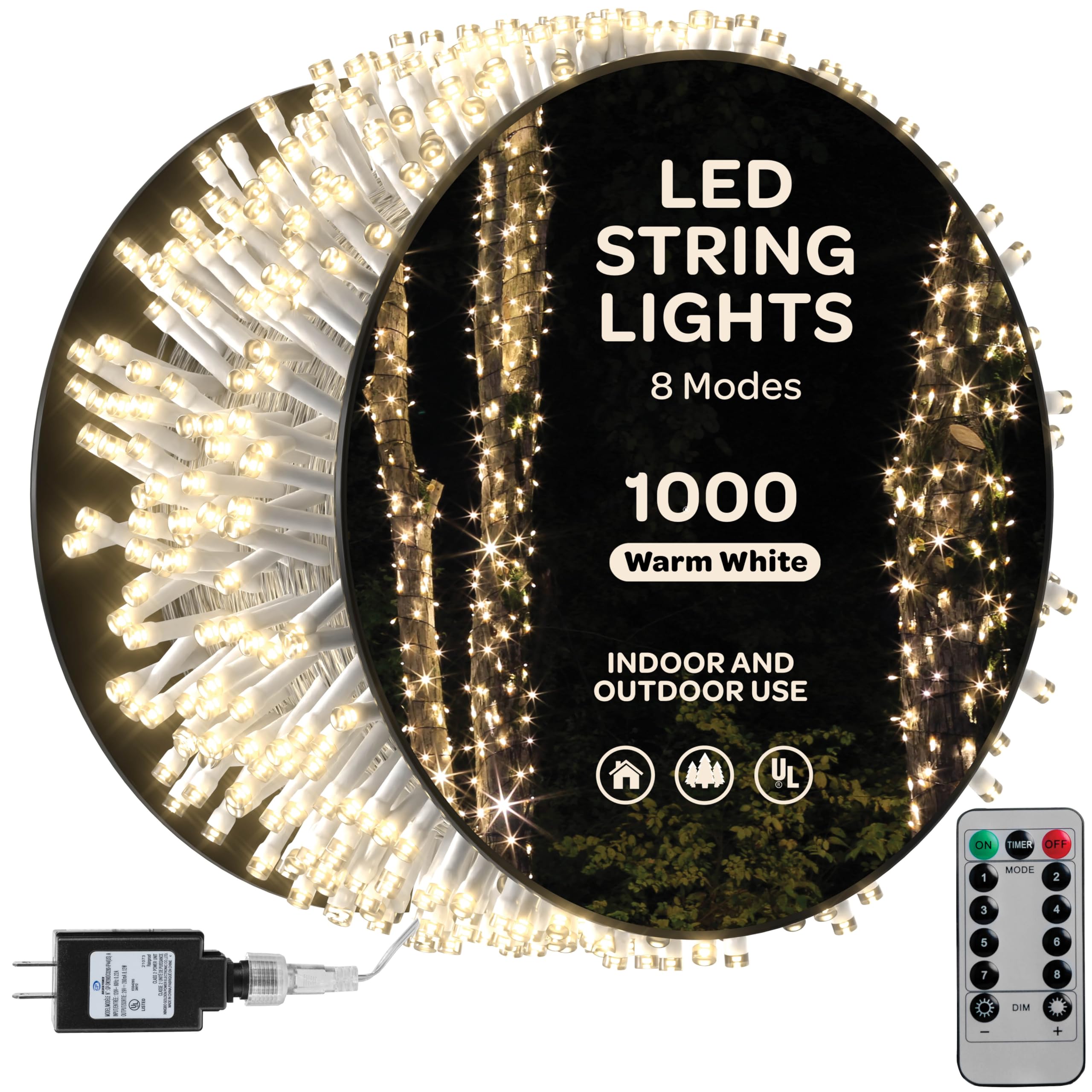 1000 LED Christmas Lights [Warm White] 400ft Super Long String Lights - Remote with 8 Modes/Timer/dimmable - UL Approved for Indoor/Outdoor Use - For Holiday/Christmas/Party/Decorations (clear wire)  - Like New