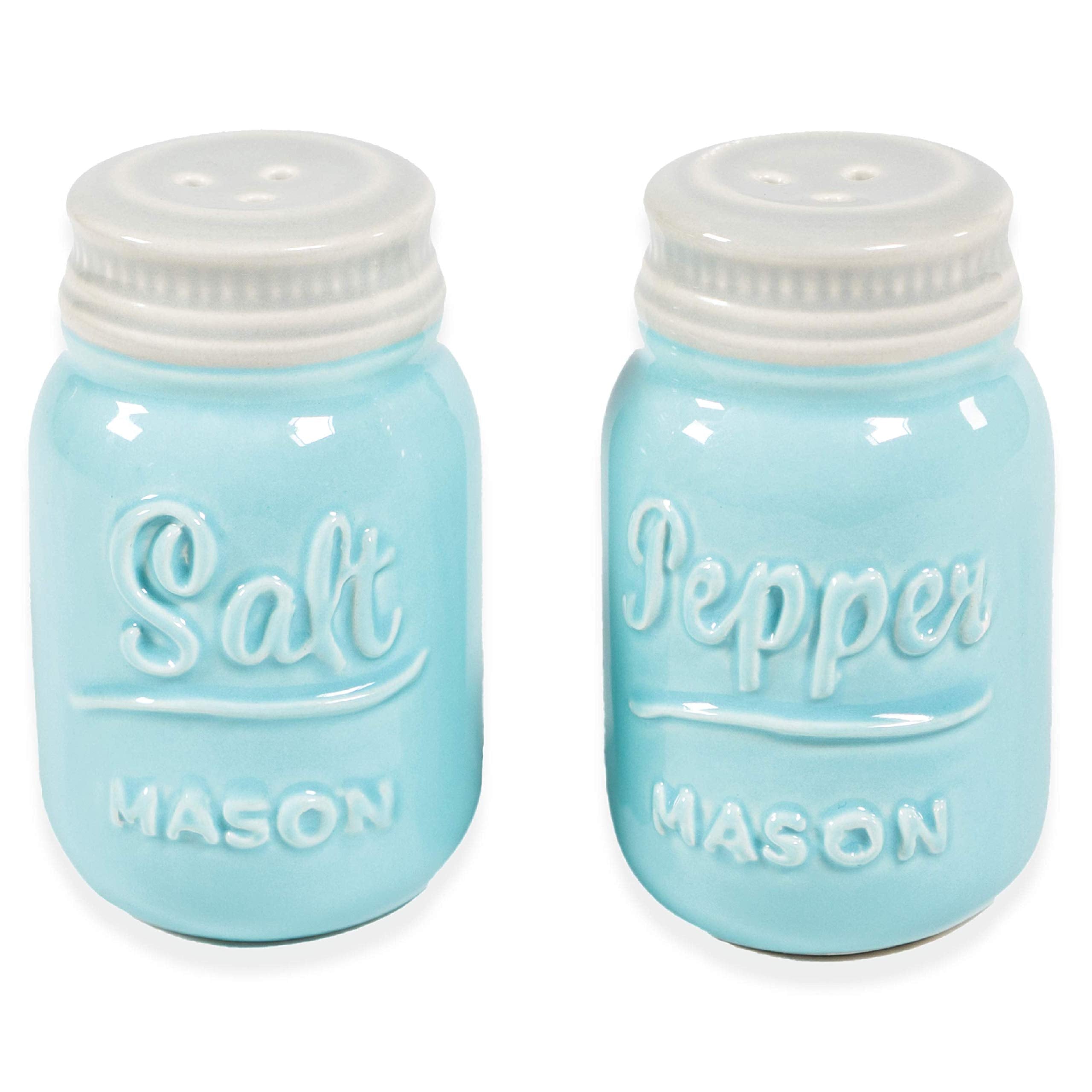 Mason Salt & Pepper Shakers - Vintage Ceramic Salt & Pepper Shaker Set - Retro Farmhouse Decorative Jar Dispenser for Kitchen  - Good