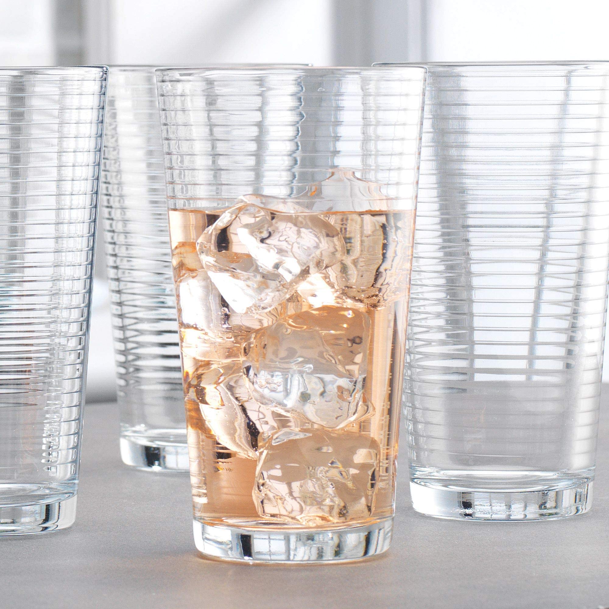 Glaver's Drinking Glasses, Ribbed Designs, Ideal for Water, Juice, Cocktails, and Iced Tea. Dishwasher safe  - Like New