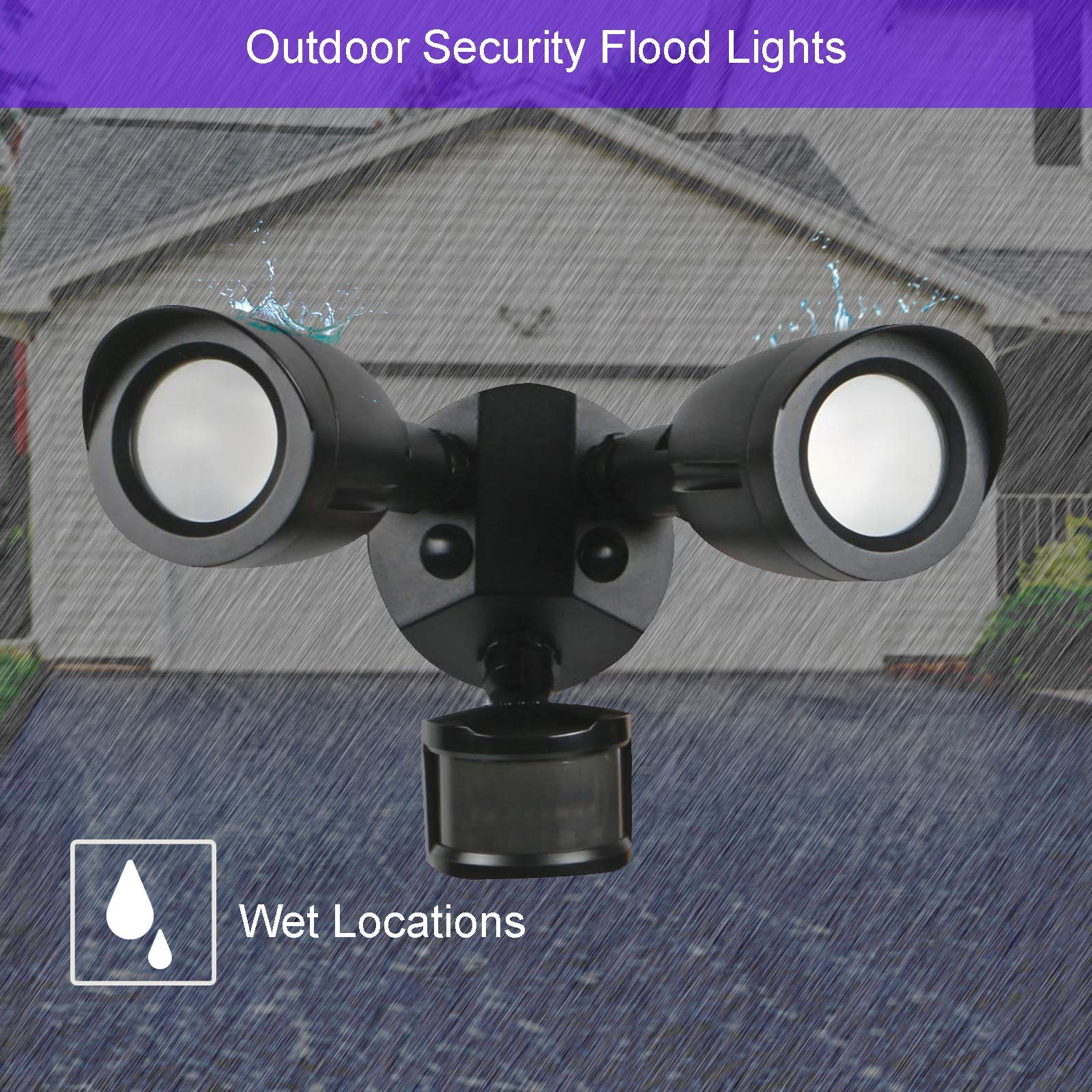 Ciata Lighting Flood Lights Outdoor Motion Sensor, 20-Watt LED Bullet Head, Dual Head, RoHS Complaint, IP65 Rated, 1900 Lumens, 2KV Surge Protection and Motion Sensor in Black Finish � 4000K  - Very Good