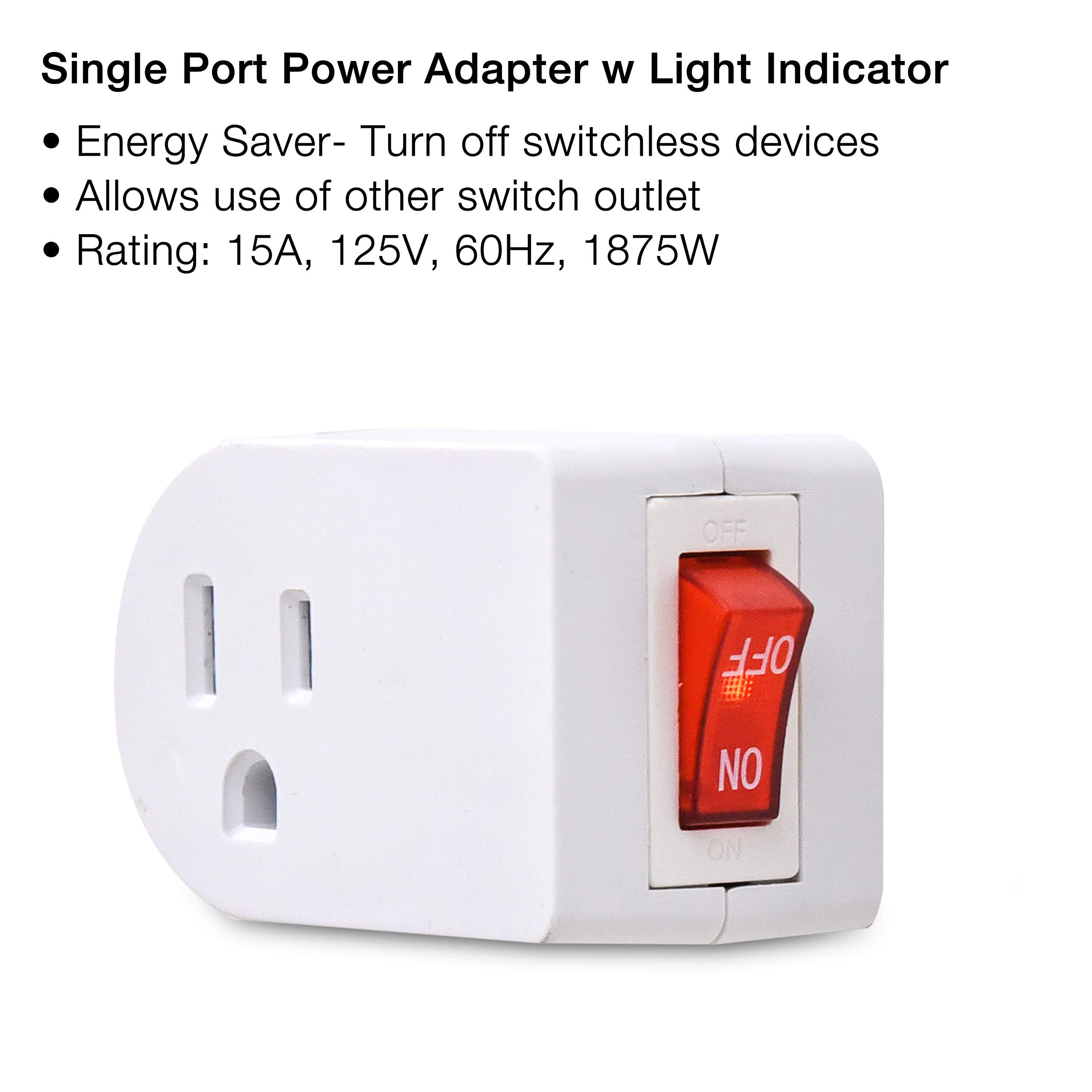 Electes 3 Prong Grounded Single Port Power Adapter with Red Indicator On/Off switch {Value! 3 Pack}  - Acceptable