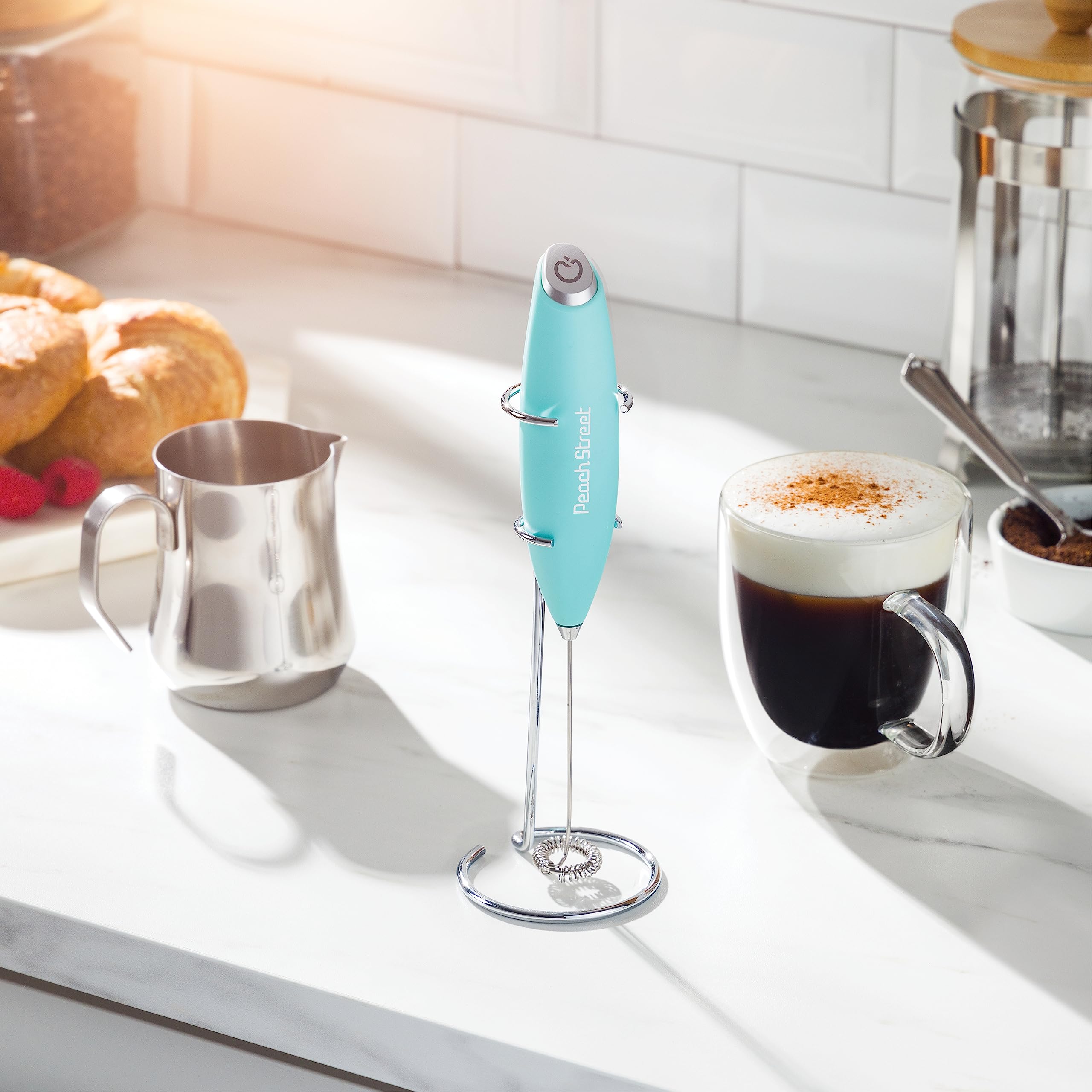 Powerful Handheld Milk Frother, Mini Milk Foamer, Battery Operated Stainless Steel Drink Mixer with Frother Stand  - Acceptable