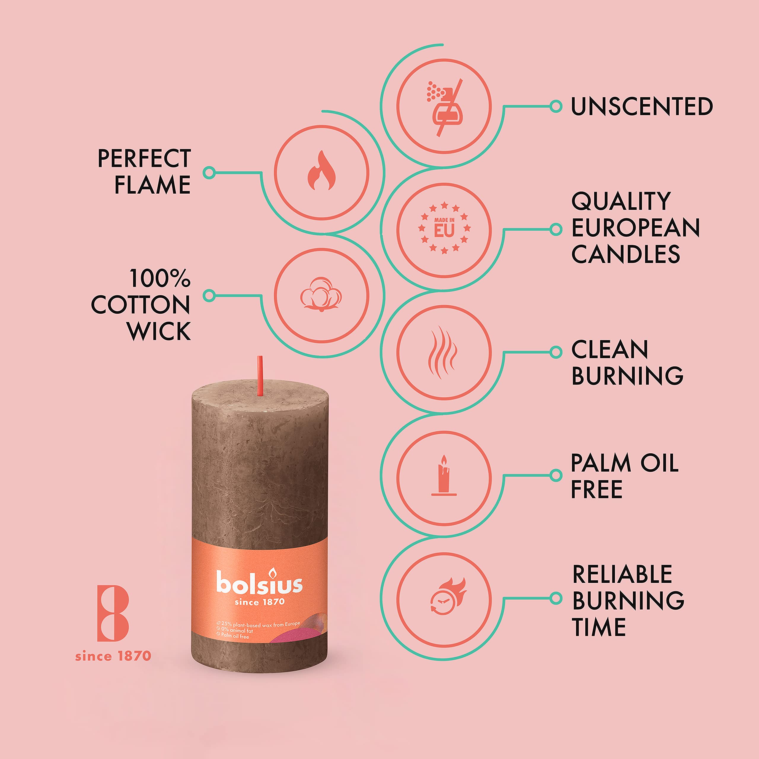 BOLSIUS 4 Pack Suede Brown Rustic Pillar Candles - 2 X 4 Inches - Premium European Quality - Includes Natural Plant-Based Wax - Unscented Dripless Smokeless 30 Hour Party D�cor and Wedding Candles  - Like New