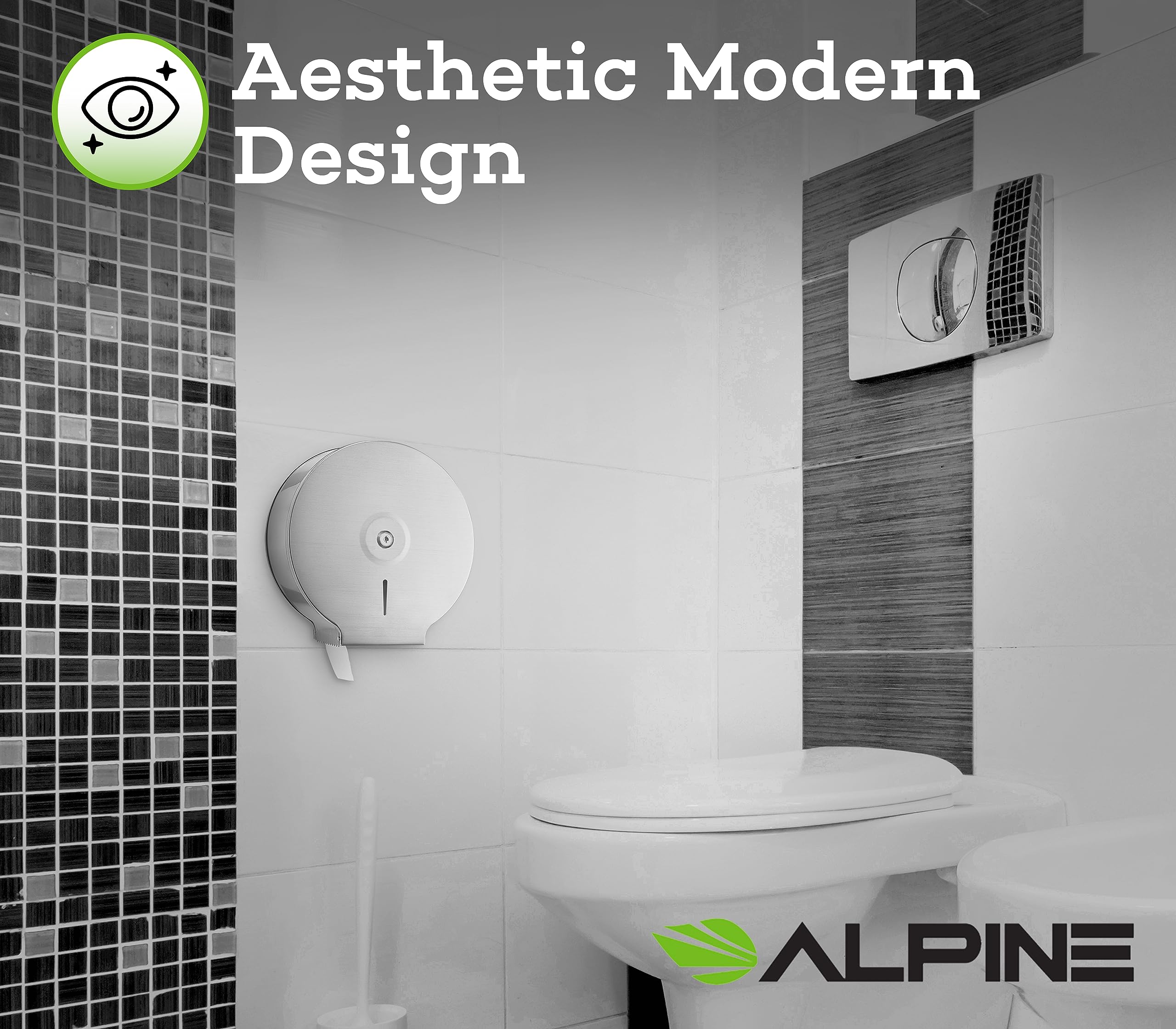 Alpine Industries Jumbo Toilet Tissue Dispenser - Brushed Stainless Steel - 9 Inch Roll with 2.5 Core  - Like New