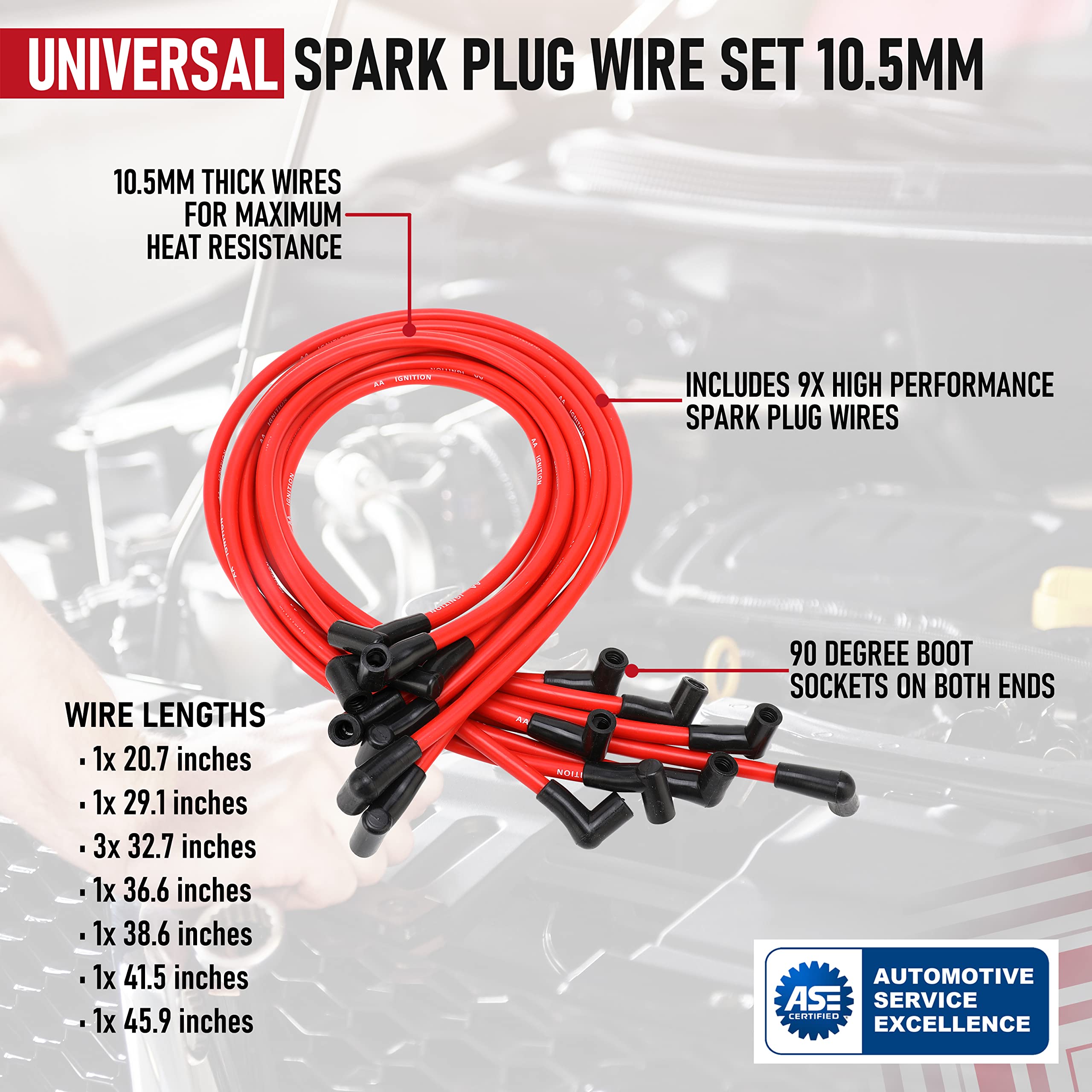 Universal Spark Plug Wire Set - 10.5mm High Performance Kit - Compatible with Chevy, GM SBC, BBC, Small Block 307, 327, 350, Big Block Engines 496, 502, 427, 454 and more with HEI Distributor  - Very Good