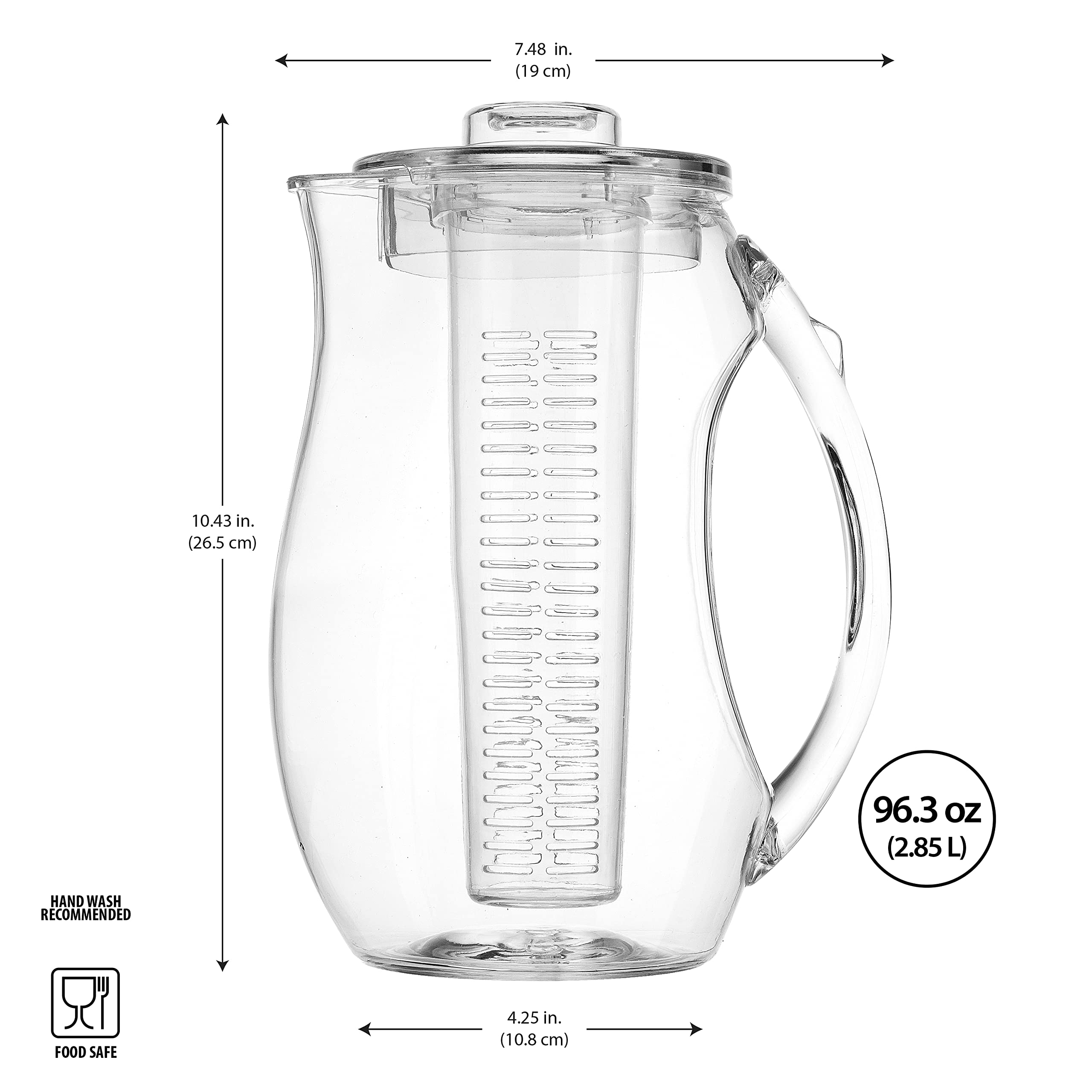 Water Infuser Pitcher � Fruit Infuser Water Pitcher By Home Essentials � Shatterproof Acrylic Pitcher � Elegant Durable Design � Ideal for Iced Tea, Fruit Infused Water and Juice (93 oz)  - Like New