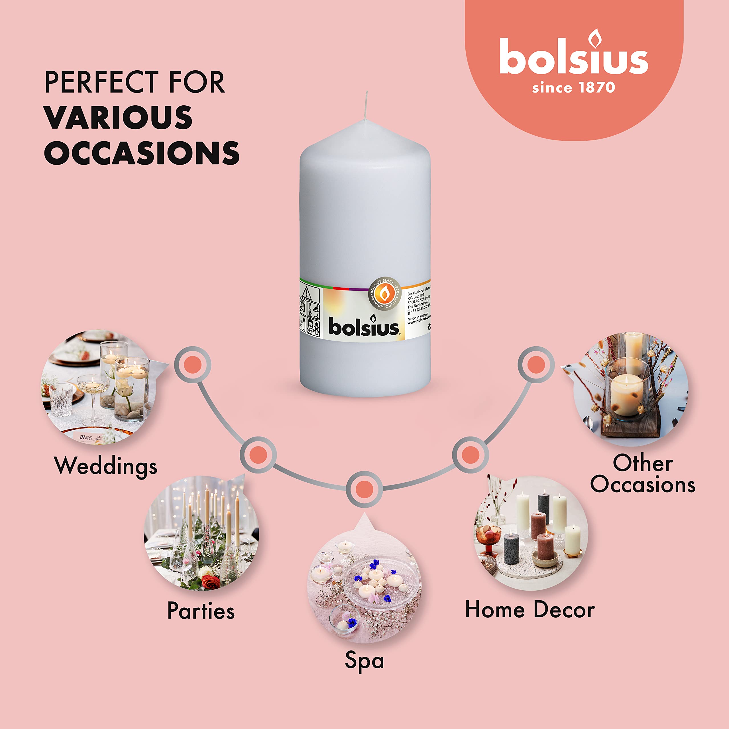 BOLSIUS Pillar Candles - Premium European Quality - Unscented Dinner, Wedding, Party, & Restaurant Candles  - Like New