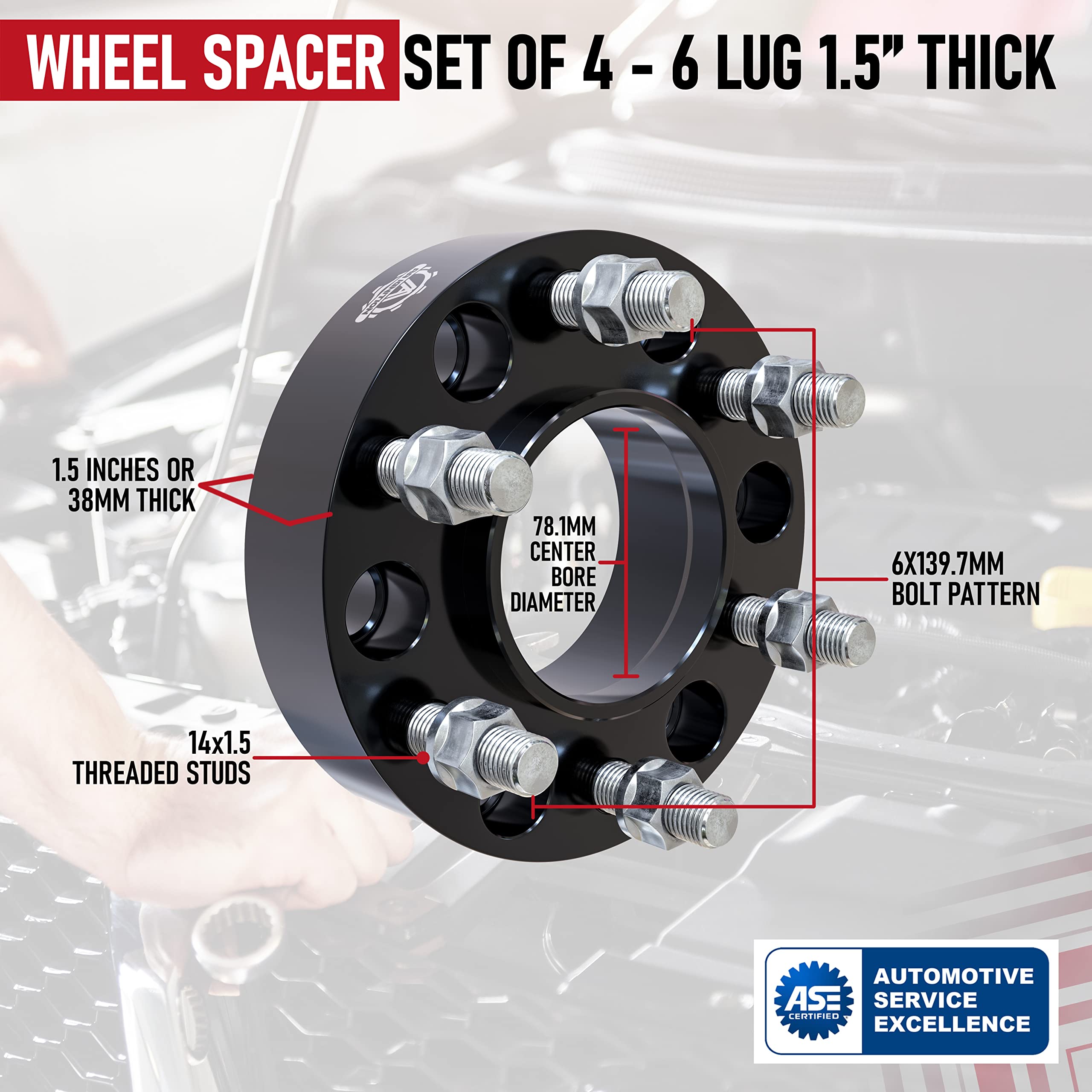 Wheel Spacers 1.5 Inch Set of 4-6 Lug 38mm Real Forged Hub Centric Adapter 6x139.7mm - Compatible with Cadillac, Chevy, GMC - 1995-2022 - Silverado, Sierra, Avalanche, Yukon - 6x5.5 Wheel Spacers  - Very Good