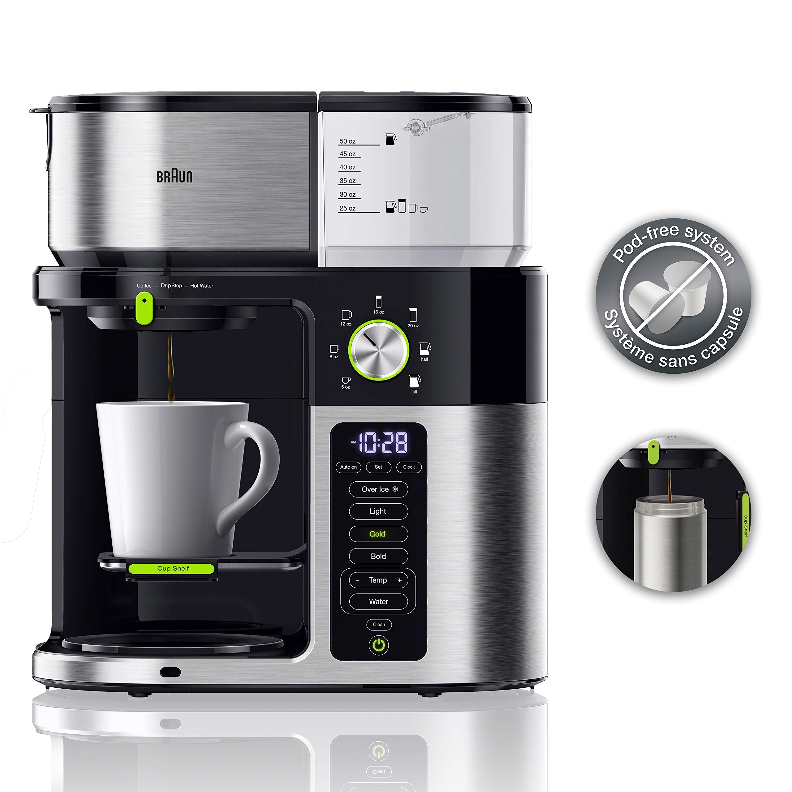 Braun 7 Programmable Brew Sizes / 3 Strengths + Iced Coffee & Hot Water for Tea, Glass Carafe (10-Cup)  - Acceptable