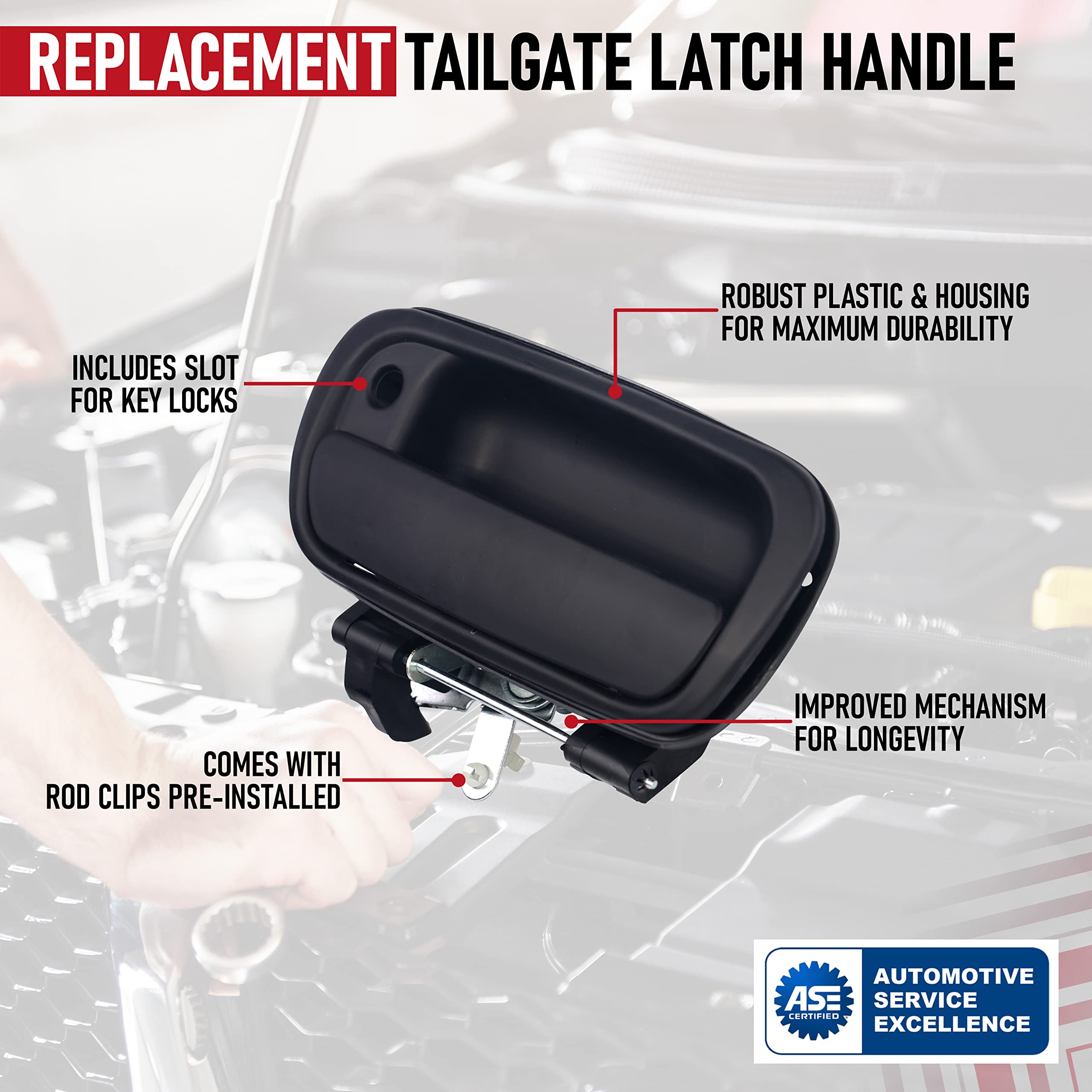 Tailgate Handle Latch with Keyhole - Replaces 690900C010, TO1915110, 690900C-030C0, 80866 - Compatible with Toyota Tundra 2000, 2001, 2002, 2003, 2004, 2005, 2006 - Liftgate Latch Trim with Clips  - Like New