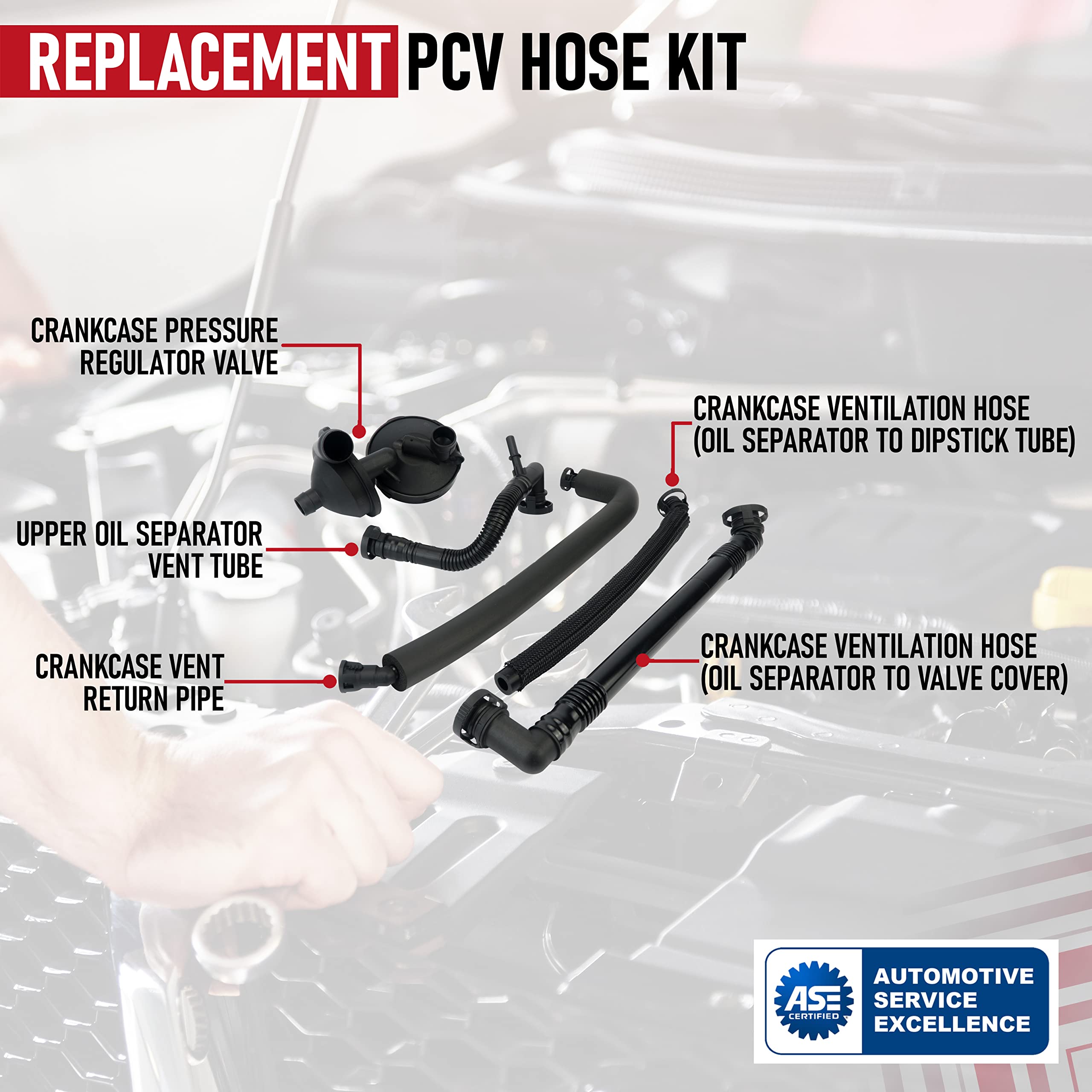 Crankcase Vent Valve Breather Hose Kit, 5 Piece Value Kit - Compatible with BMW Vehicles - E46, E39, E60, 320i, 323i, 325, 325i, 325ci, 328i, 330i, 330ci, 330xi, 525i, 528i - PCV Ventilation Separator  - Like New