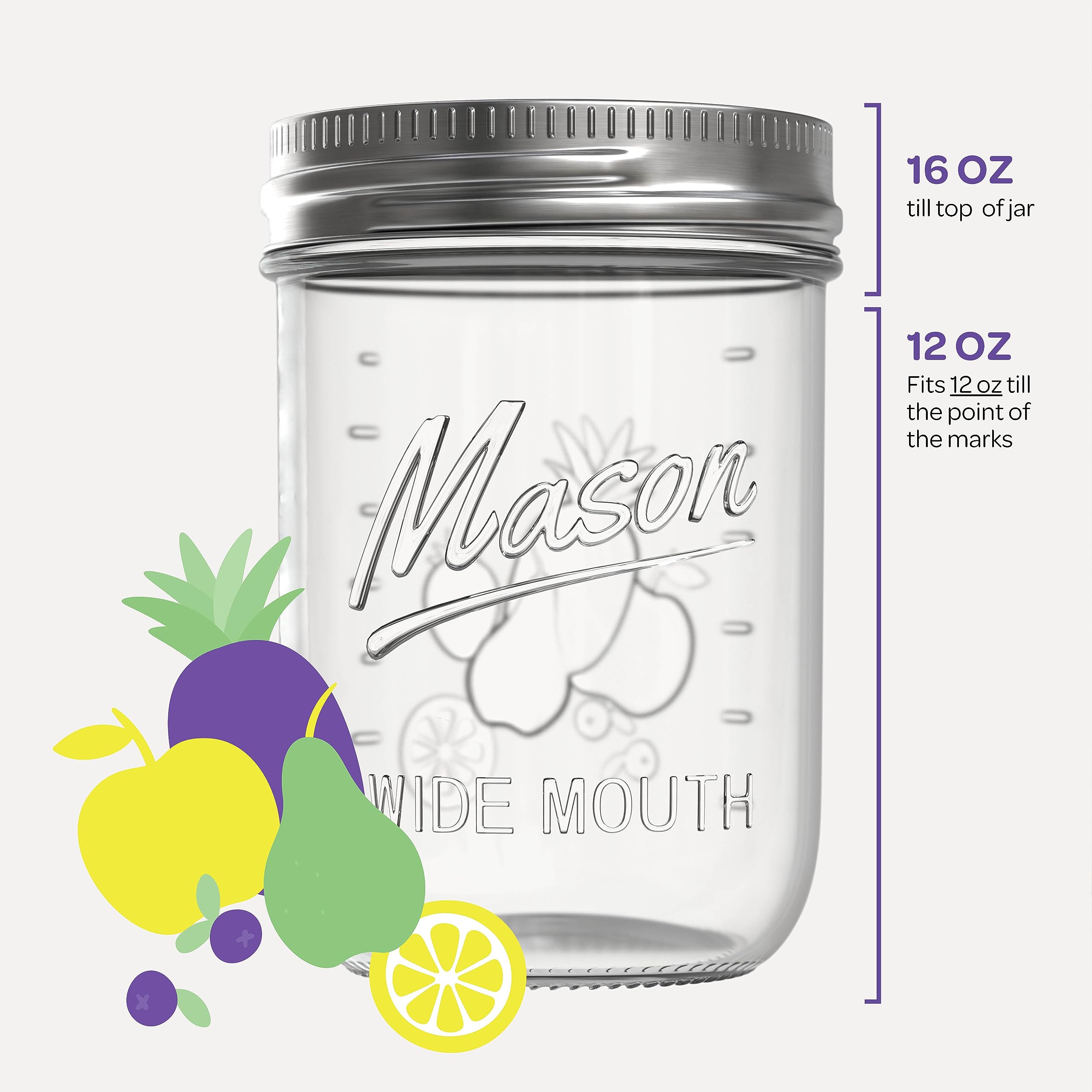 SEWANTA Wide Mouth Mason Jars 16 oz With mason jar lids and Bands, mason jars 16 oz - For Canning, Fermenting, Pickling - Jar Décor - Microwave/Freeze/Dishwasher Safe.  - Like New