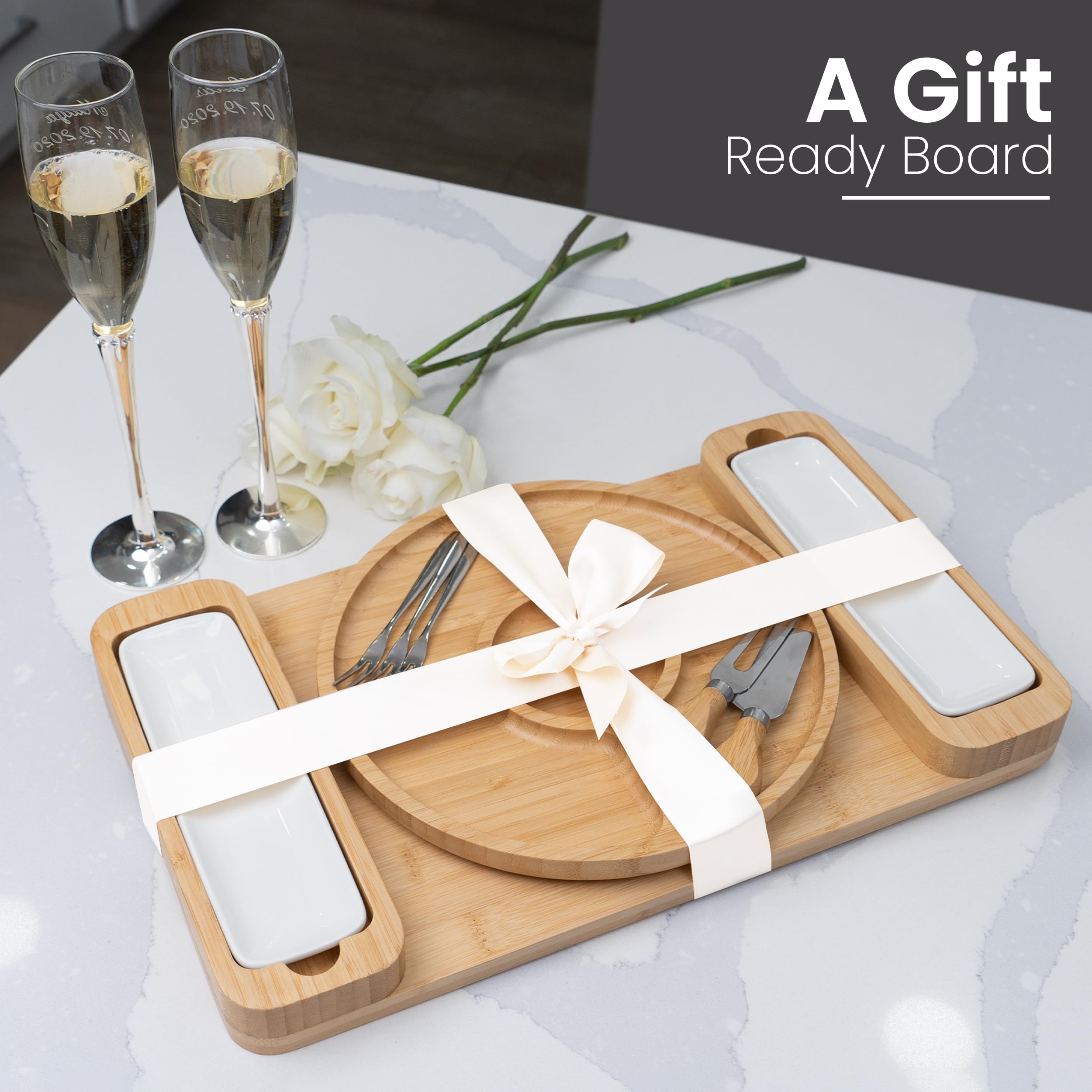 Bamb�si Charcuterie Board Gift Set - Serveware Accessories, Cheese Board & Serving Tray - Large Bamboo Charcuterie Boards - Housewarming Gifts New Home, Wedding Gifts for Women  - Like New