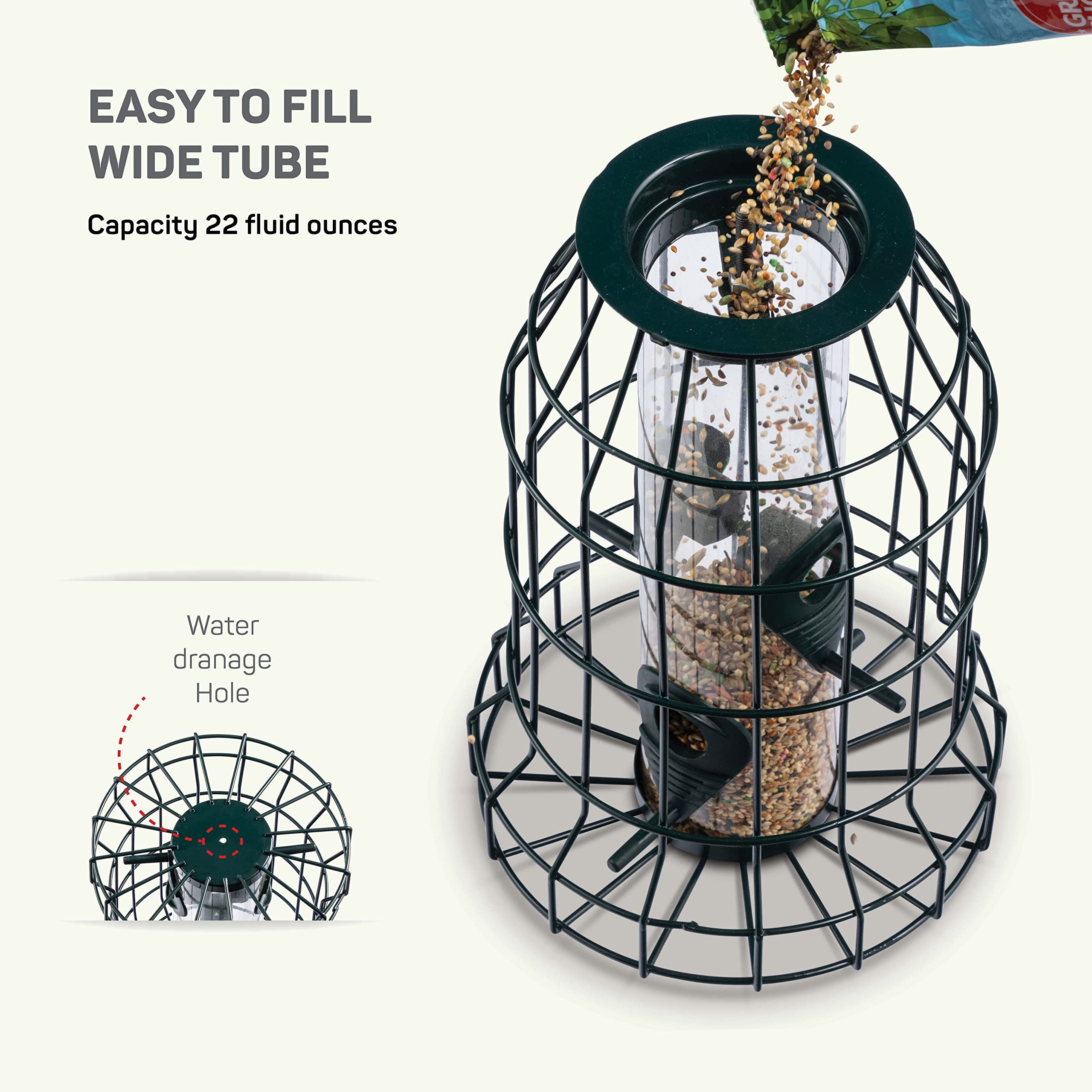 Squirrel Resistant Bird Feeders 22 oz. Bird Feeder with 4 Perches for Small Backyard Birds ONLY. Bird Feeder Squirrel Proof/Chew Proof/Rustproof. Fill with Wild Bird Seed for Outside Feeders  - Like New