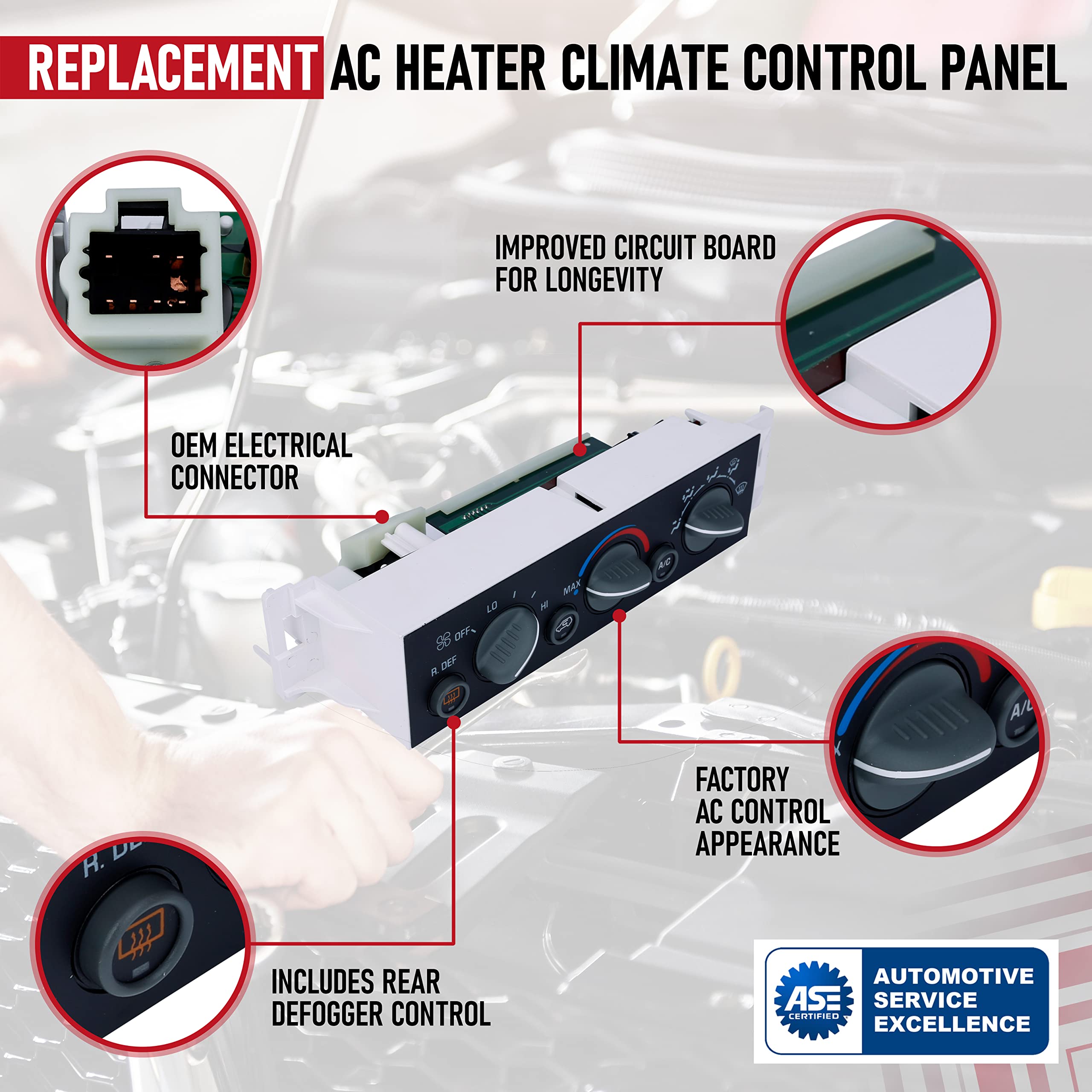 AC Heater Climate Control Panel with Rear Defogger - Compatible with Chevy, Cadillac and GMC - Escalade, C1500, C2500 Suburban, C3500HD, K1500, K2500, Tahoe, Yukon - Replaces 9378805, 16231165  - Acceptable