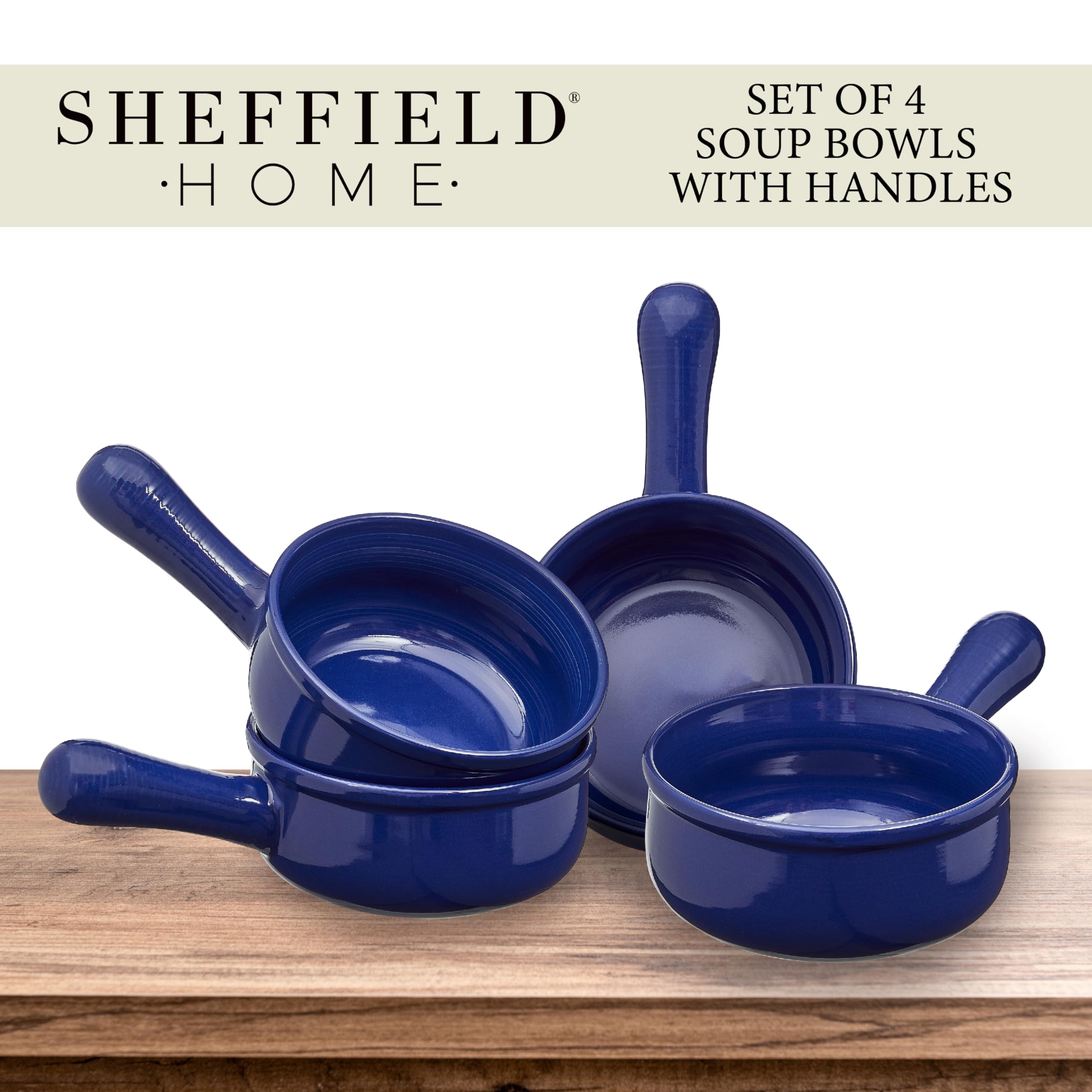 Sheffield Home Set of Ceramic Soup Bowls with Handles Serving Bowls, Dishwasher, Microwave and Oven Safe  - Like New