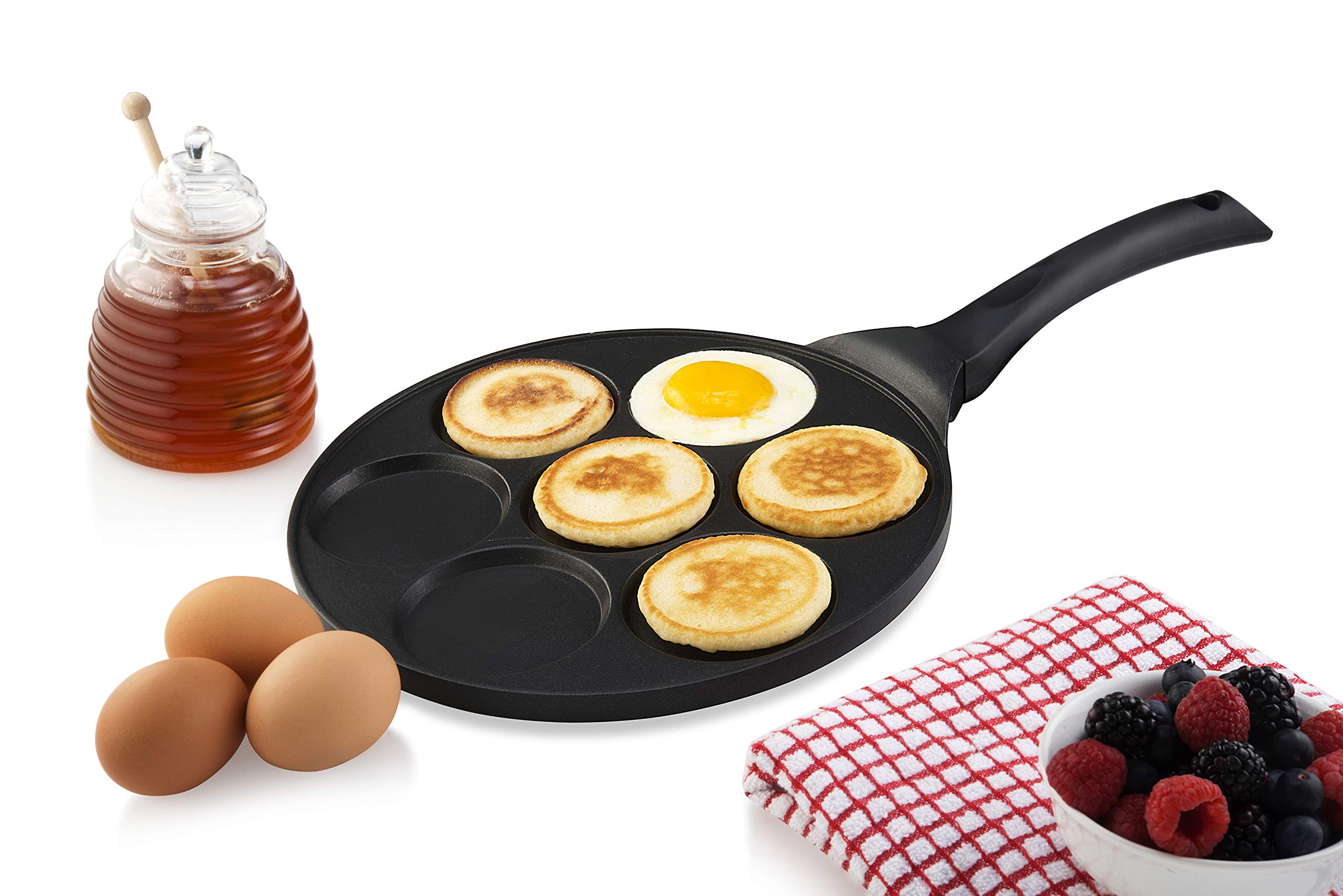 Gourmia GPA9515 Blini Pan With Induction Bottom Nonstick Silver Dollar Pancake Maker Features 7-Mold 100% PFOA free non-stick coating  - Like New