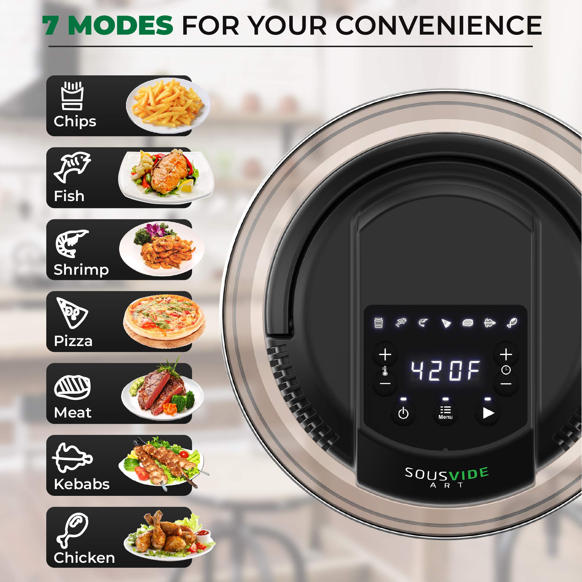 Sousvide Art 7-in-1 Instant Pot Air Fryer Lid 8 qt, 7 Presets - Instant Pot Pressure Cooker Attachment - Cooking Pots - Airfyer Accessories Combo Includes Basket, Rack, Mat, Tongs, Cookbook  - Acceptable