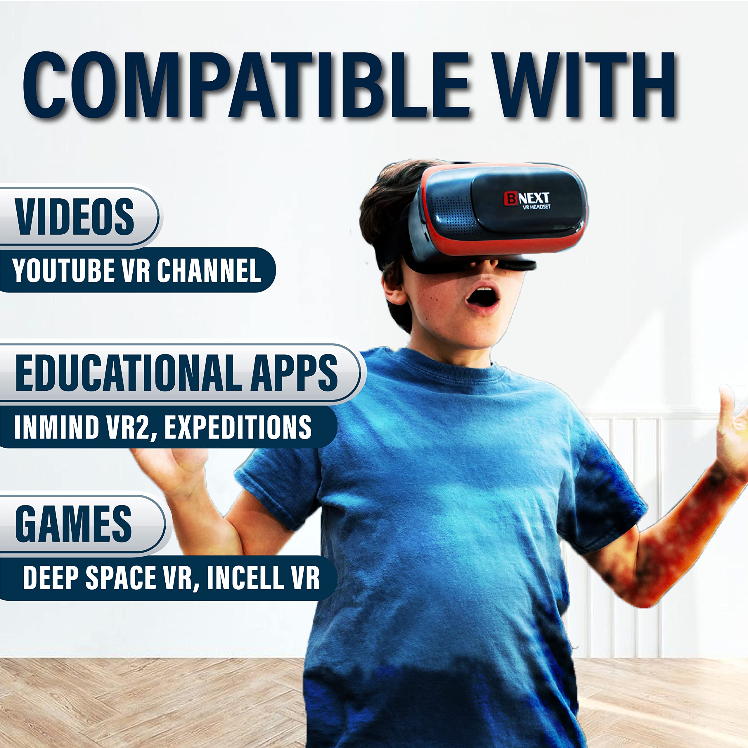 VR Headset Compatible with iPhone & Android - Universal Virtual Reality Goggles for Kids & Adults - Your Best Mobile Games 360 Movies w/Soft & Comfortable New 3D VR Glasses  - Acceptable