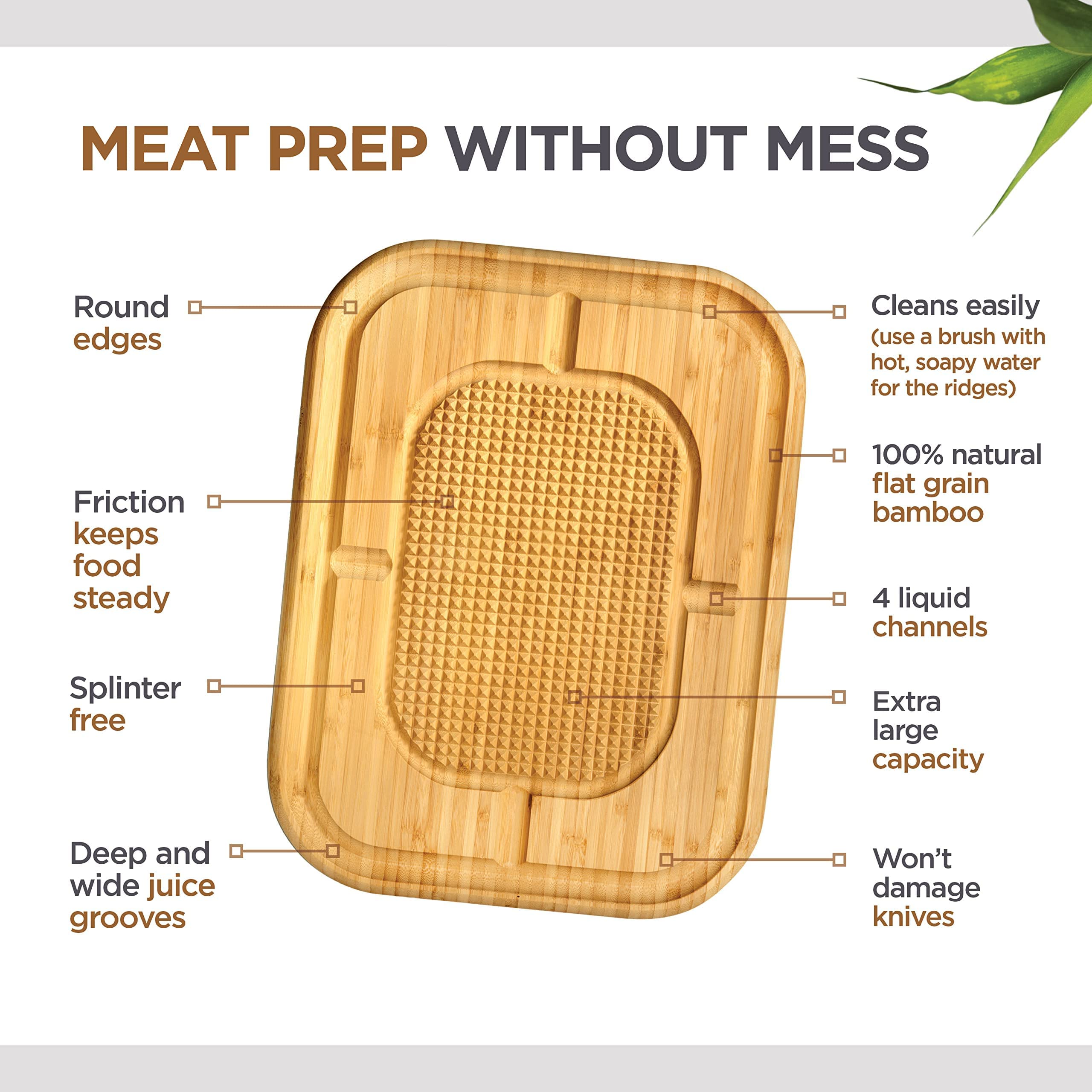 Cutting Board for Meat - Bamboo Butcher Block with Juice Groove - Large Wooden Kitchen Cutting Board with Pyramid Design to Stabilize Meat - Reversible Serving Tray and Chopping Board for Countertop  - Like New