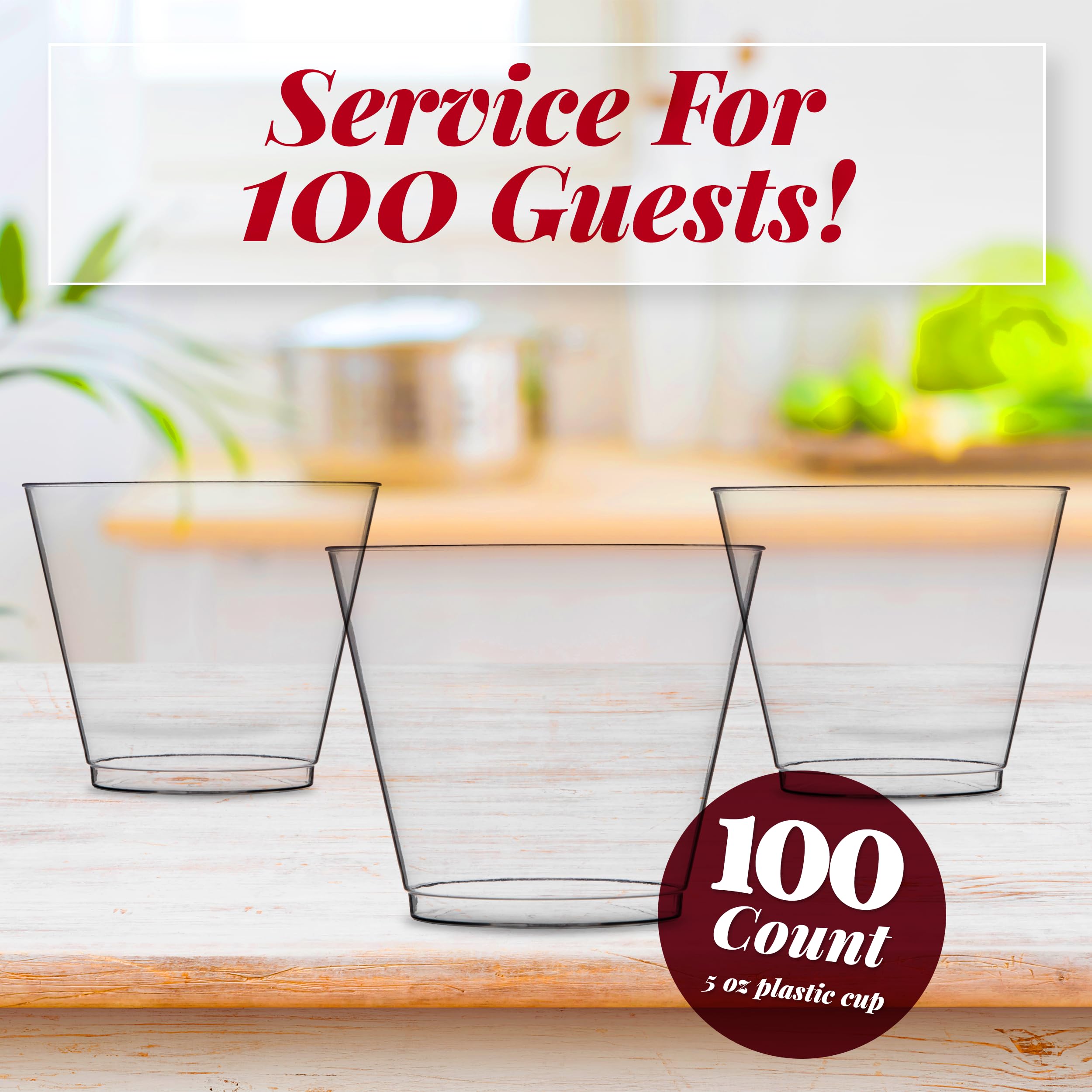 Prestee Small Clear Plastic Cups, 5 oz. 100 Pack, Hard Disposable Cups, Plastic Wine Cups, Plastic Cocktail Glasses, Plastic Drinking Cups, Plastic Party Punch Cups, Bulk Wedding Plastic Tumblers  - Acceptable
