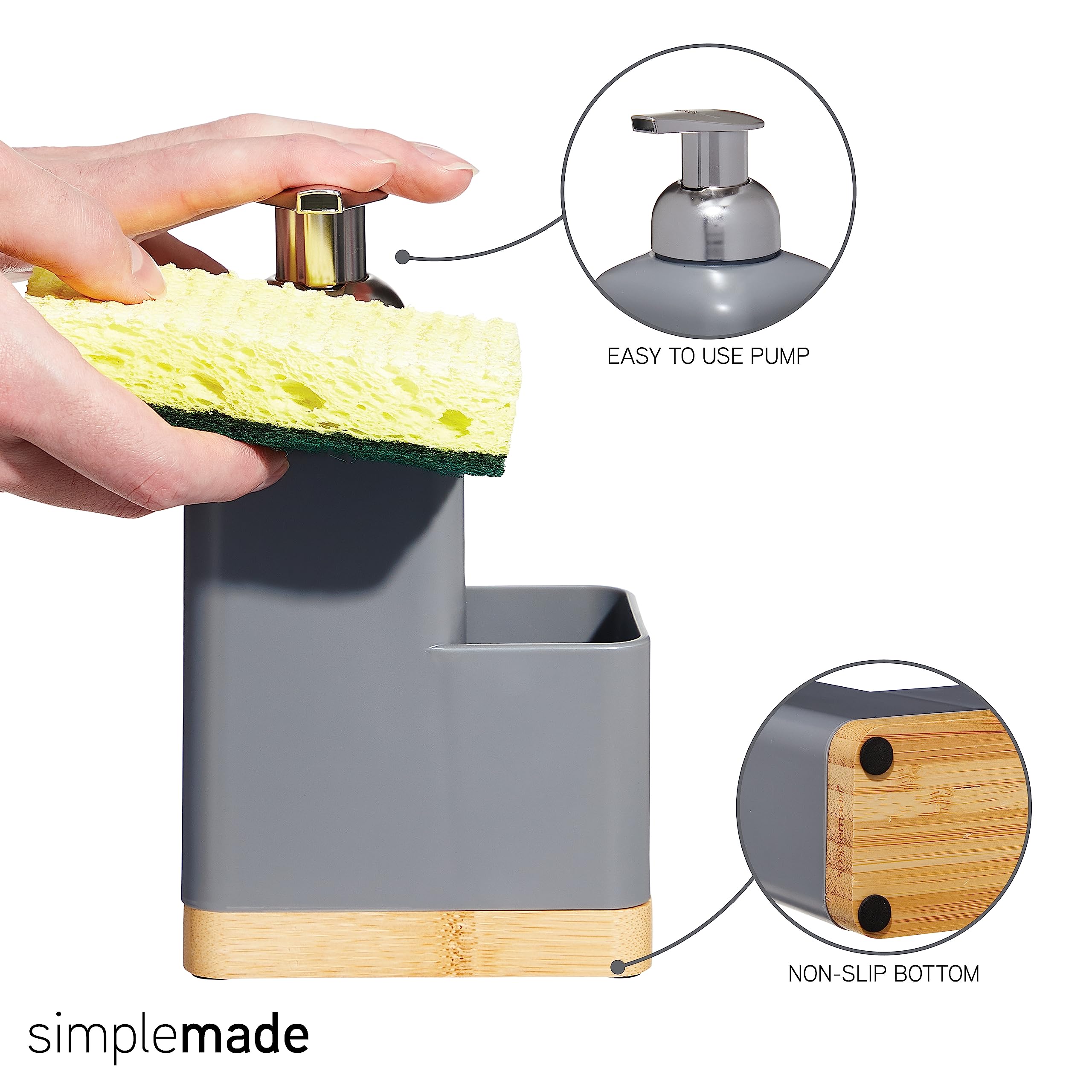 SIMPLEMADE Kitchen Soap Dispenser with Sponge Holder - Brush Holder Sink Caddy Dish Soap Dispenser for Countertop Bathroom Sink Organizer  - Like New