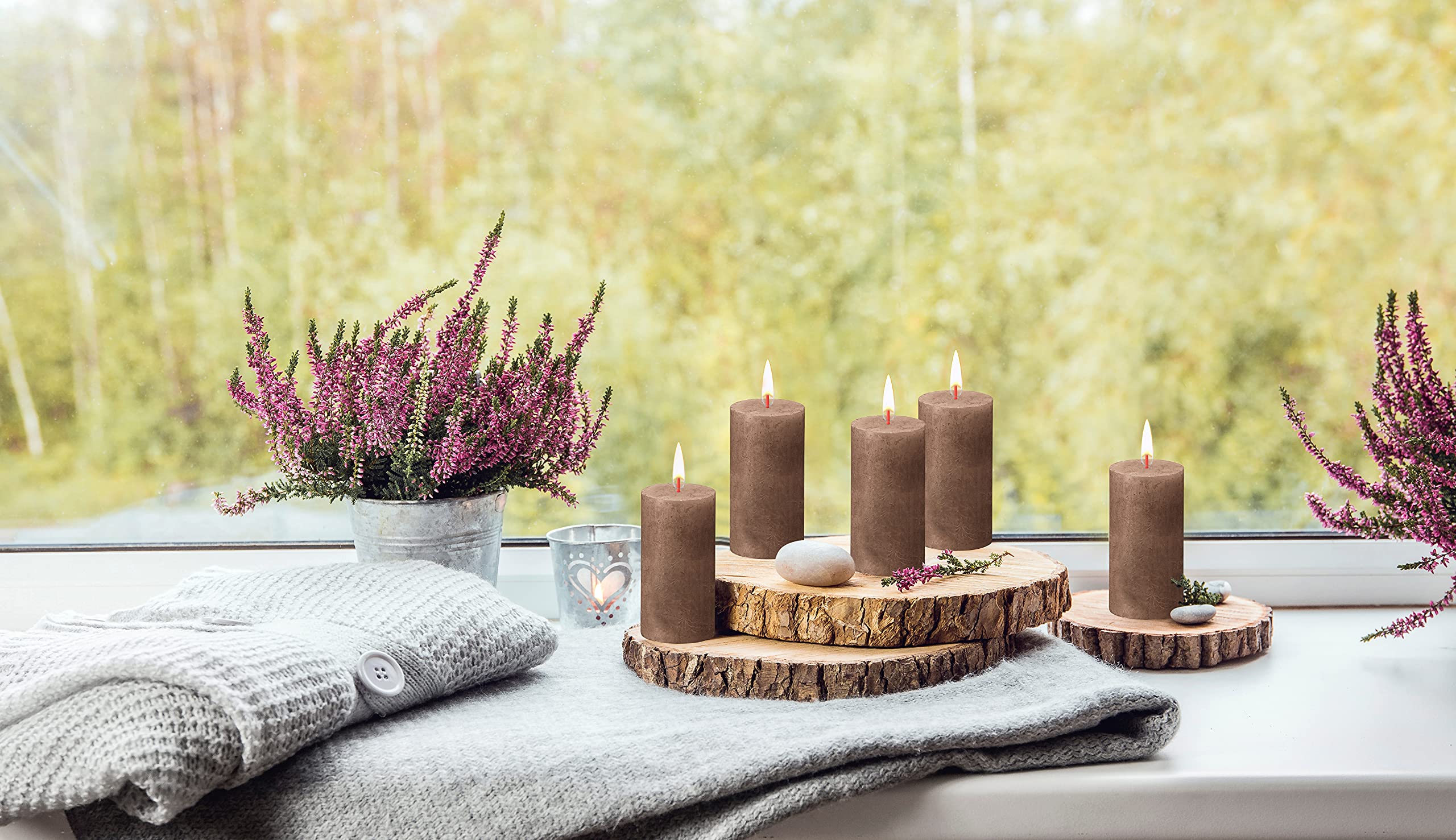 BOLSIUS 4 Pack Suede Brown Rustic Pillar Candles - 2 X 4 Inches - Premium European Quality - Includes Natural Plant-Based Wax - Unscented Dripless Smokeless 30 Hour Party D�cor and Wedding Candles  - Acceptable