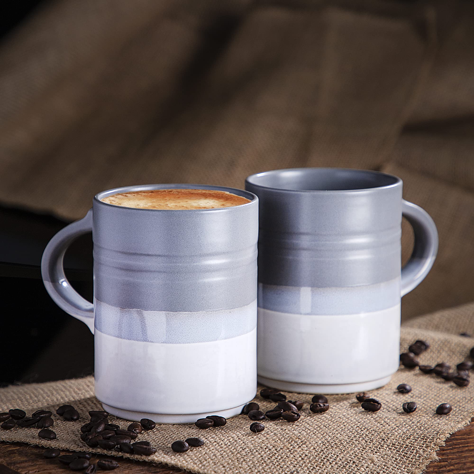 Dwell Studio Set of 2 Stoneware Coffee Mugs- Ombre Printed Coffee Cups, Mugs for Tea, Latte, and Hot Chocolate, 16 oz, Microwave and Dishwasher Safe (Grey)  - Like New