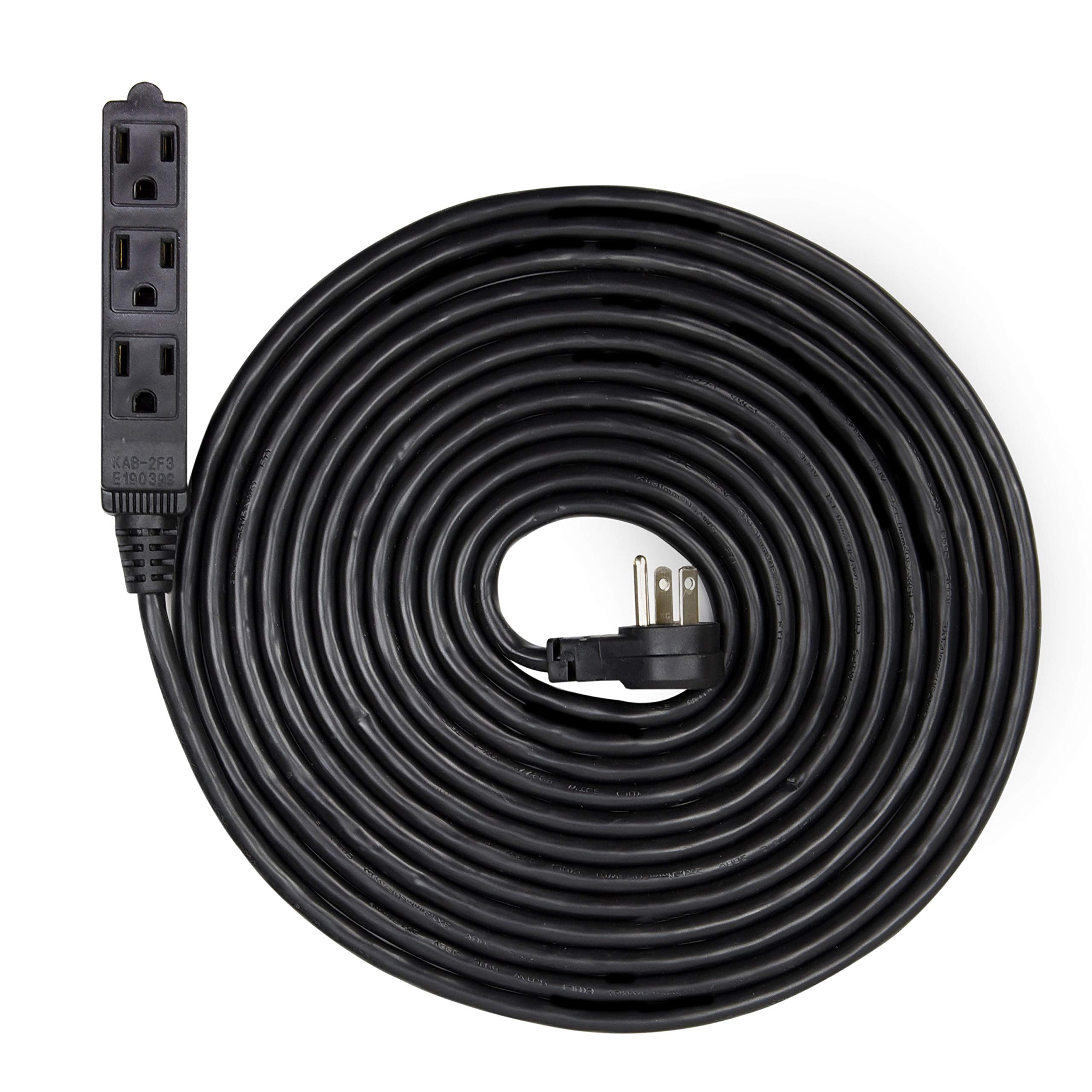 Electes 20 Feet Heavy Duty Extension Cord / Wire , Multi 3 Outlet , 3 Prong Grounded , Angled Flat Plug , 16/3 , SPT3 , UL Listed , Black {Value! 3 Pack}  - Like New