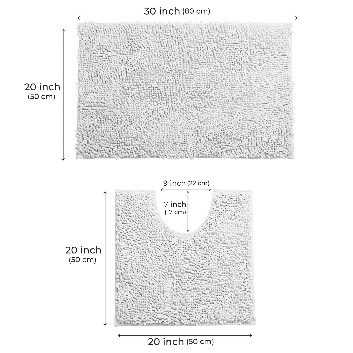 White Bathroom Rugs Sets 2 Piece, Luxury Chenille Bath Mat Set, Soft Plush Anti-Slip Bath Rug + U-Shaped Toilet Mat. Super Absorbent. (31''x 20'' Plus 20'' x 20'' U, White)  - Very Good