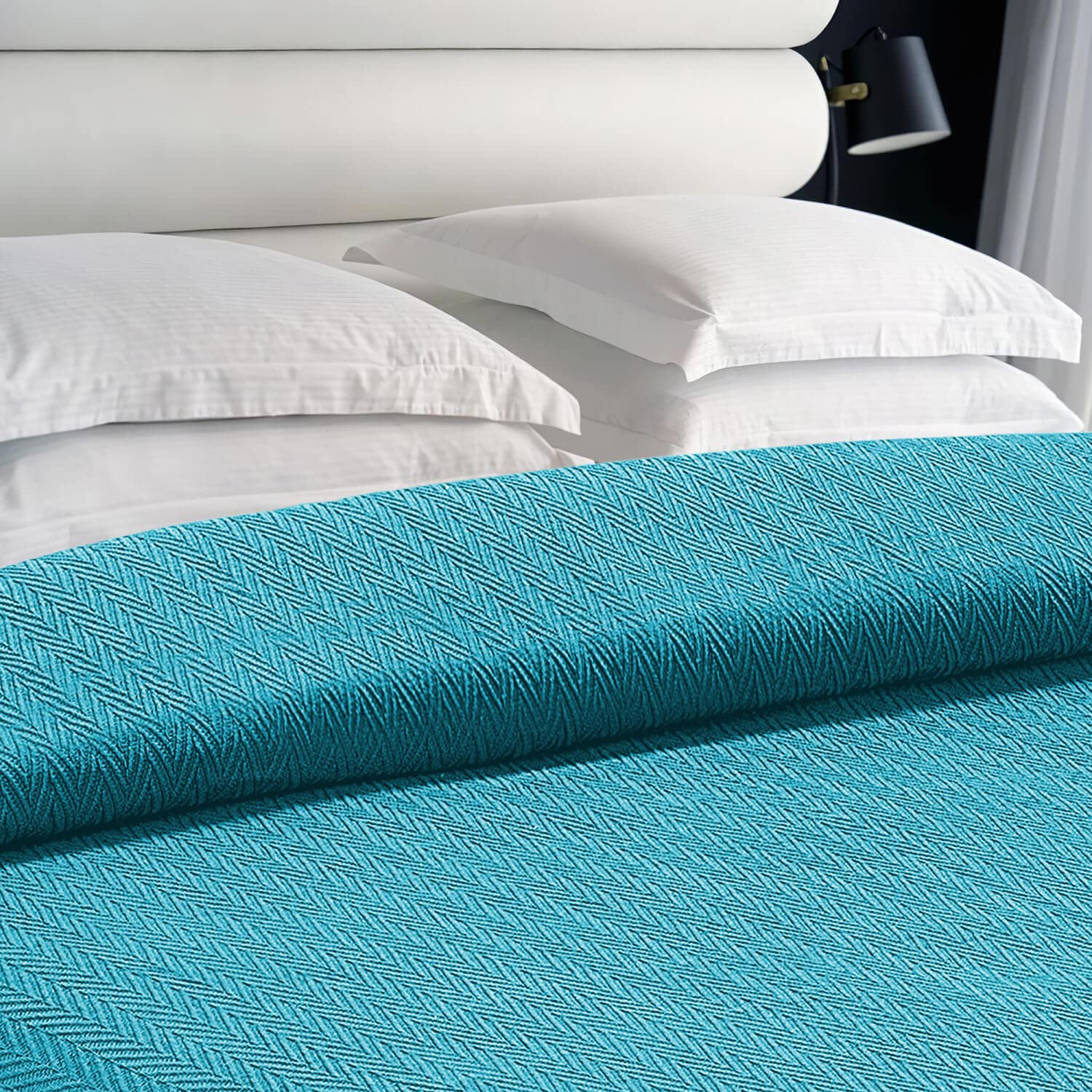 White Classic Queen Size Blanket for Bed, 100% Cotton Blankets Soft and Breathable, 410Gsm Waffle Lightweight Summer Blanket 90x90 Inches Teal  - Very Good